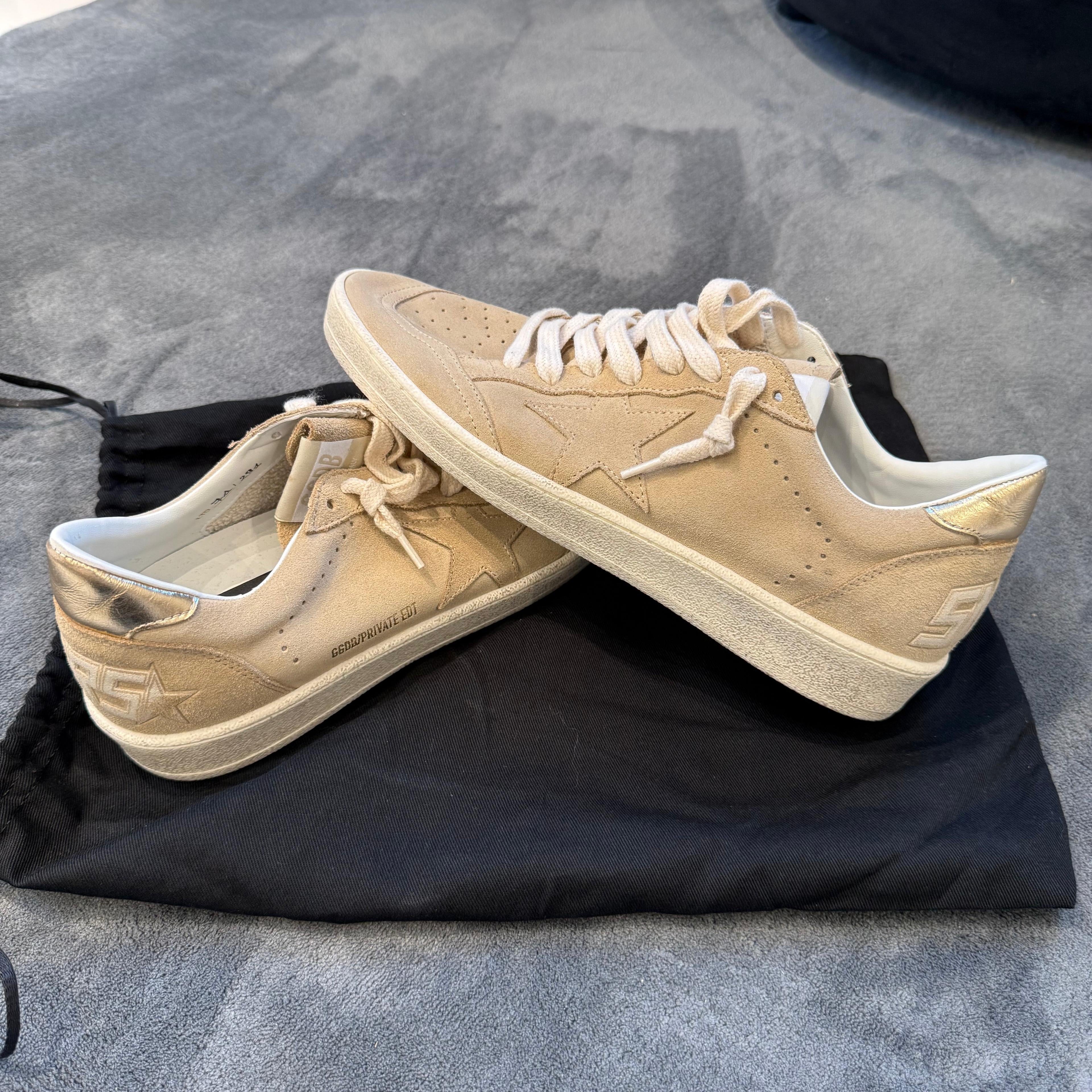 GOLDEN GOOSE BALLSTAR SUEDE BEIGE E TACCO ORO