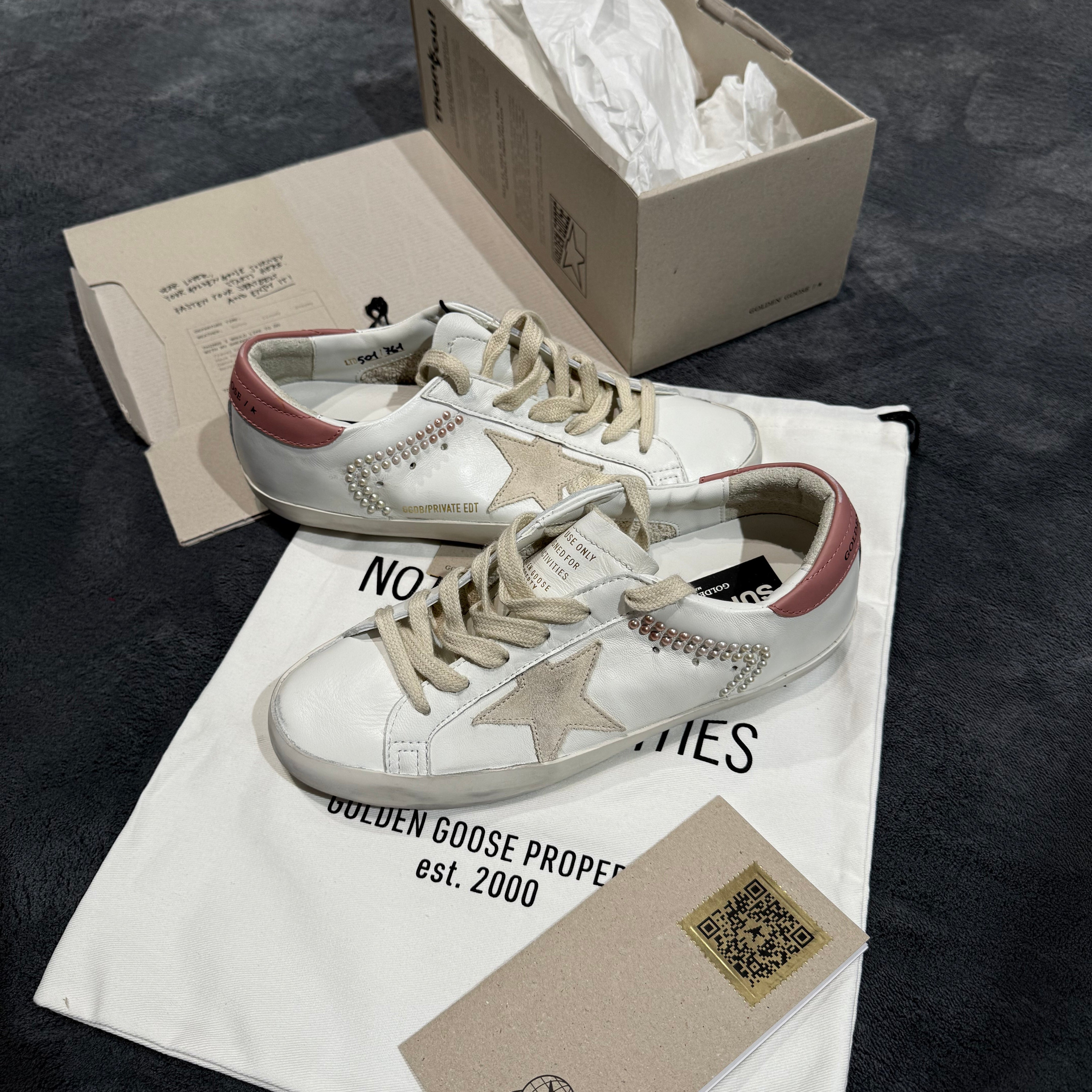 GOLDEN GOOSE SUPER STAR GREY TACCO PINK & PEARLS