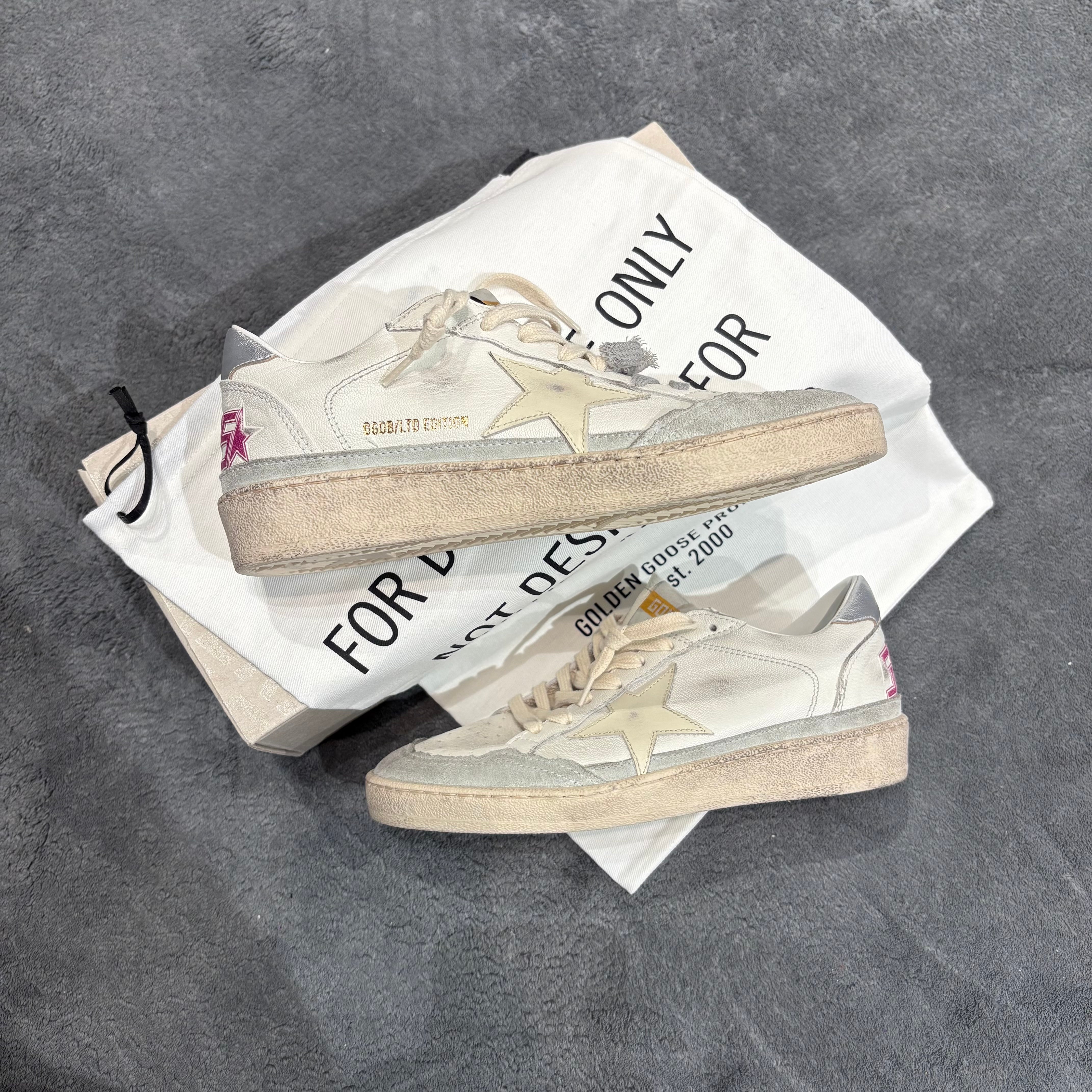 GOLDEN GOOSE BALLSTAR STELLA WHITE & TACCO SILVER SCRITTA PURPLE