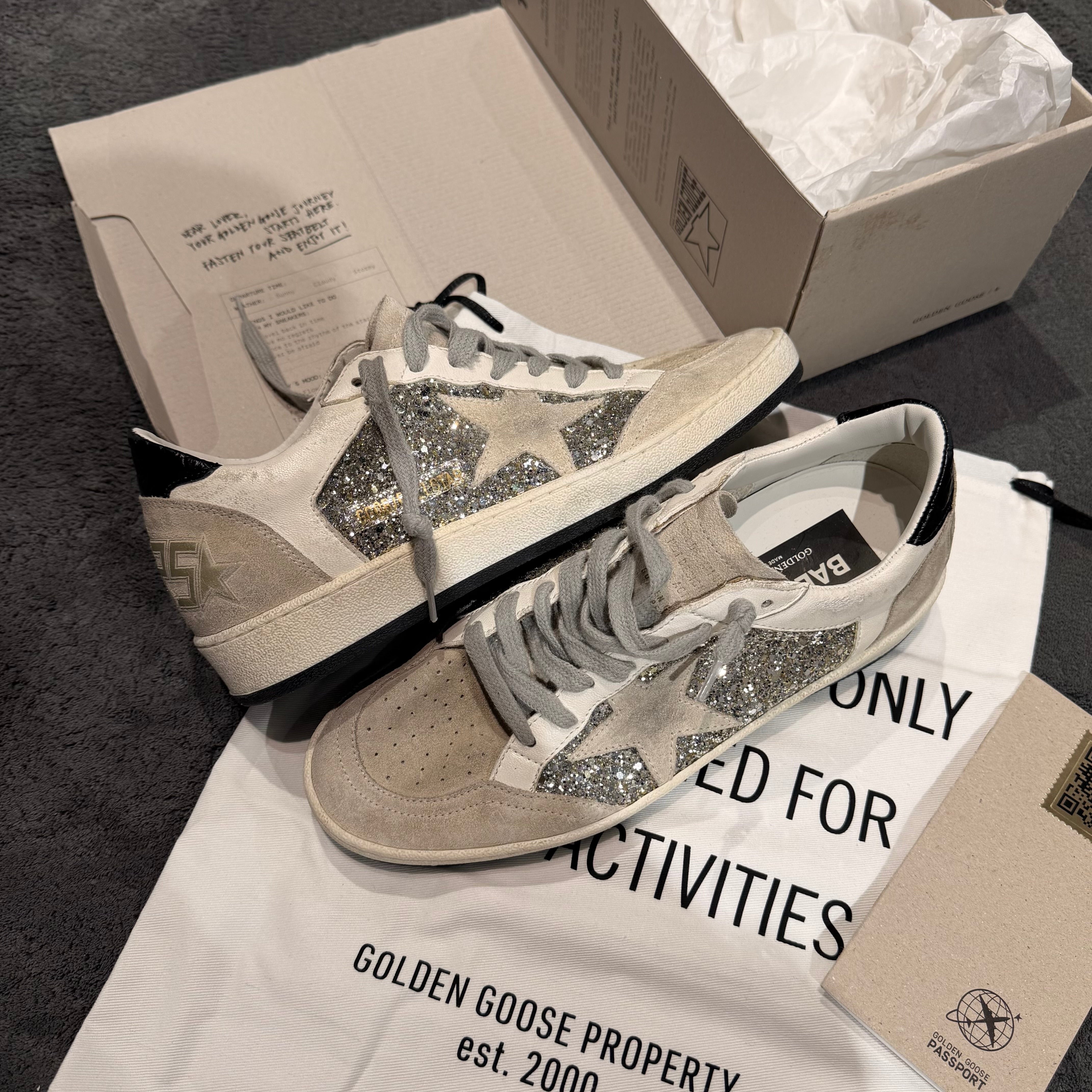 GOLDEN GOOSE BALLSTAR GLITTER & SUEDE UPPER LEATHER