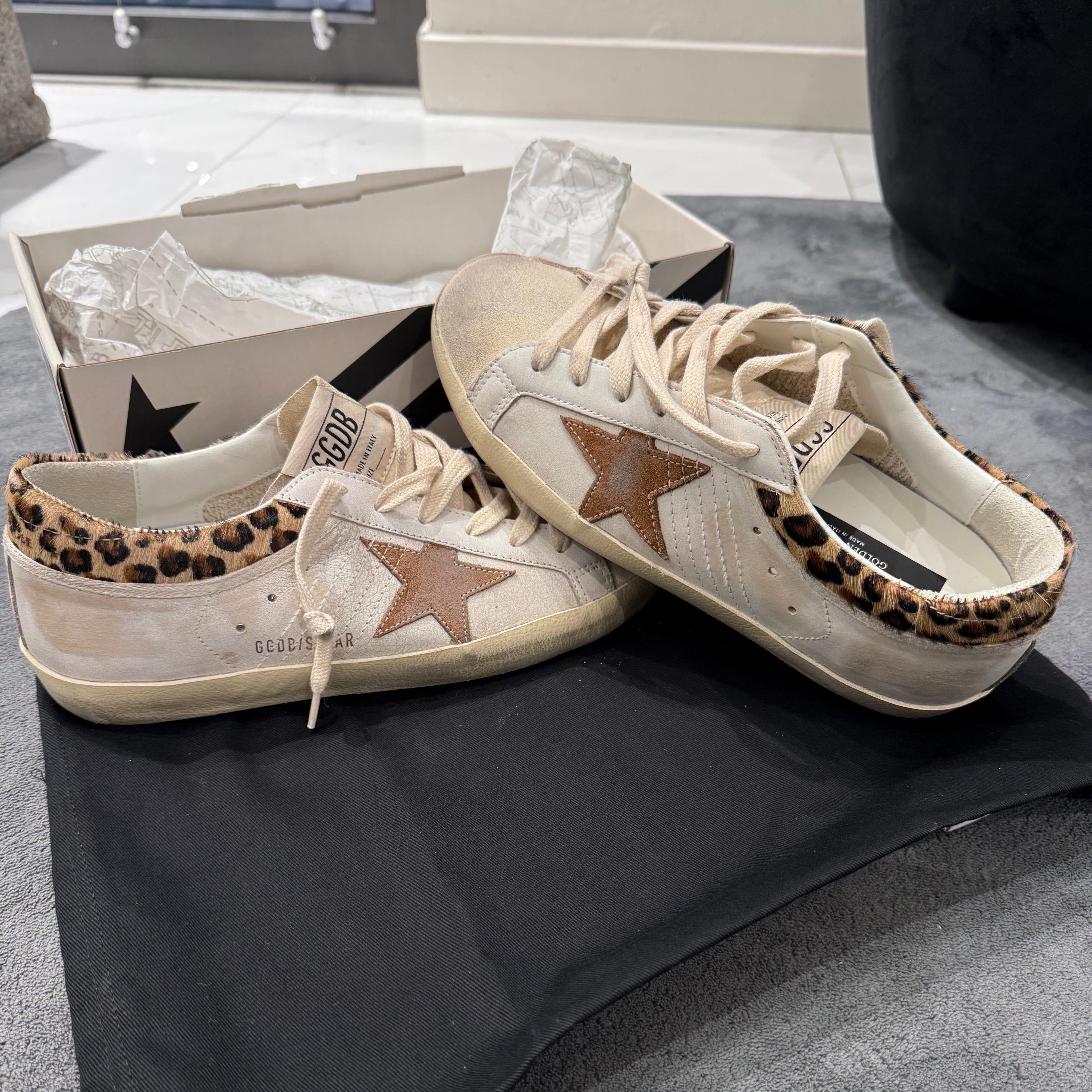 GOLDEN GOOSE SUPER STAR WHITE LEOPARD STELLA BROWN