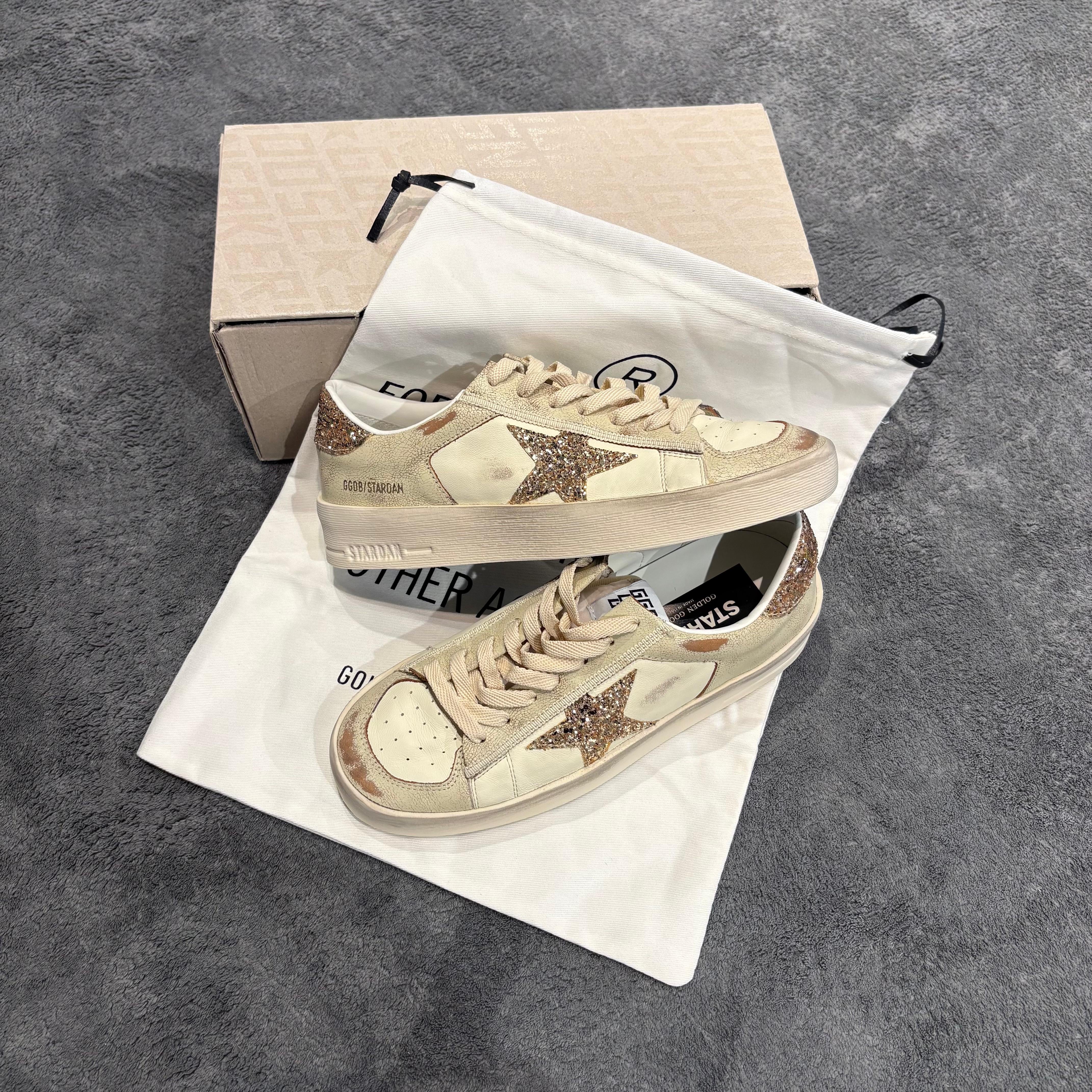 GOLDEN GOOSE STARDAN WHITE GLITTER GOLD