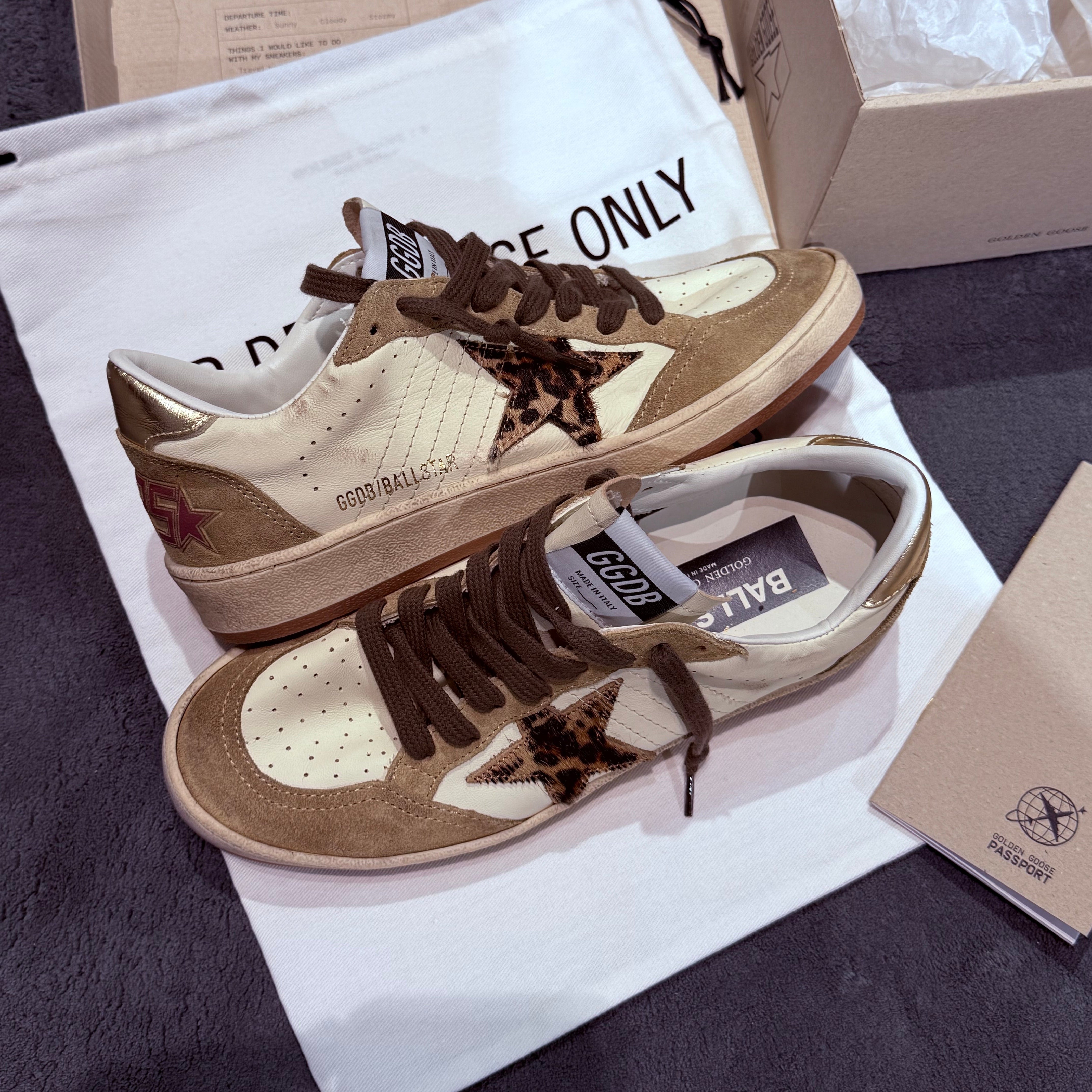 GOLDEN GOOSE BALLSTAR IN SUEDE BROWN CON STELLA LEOPARD
