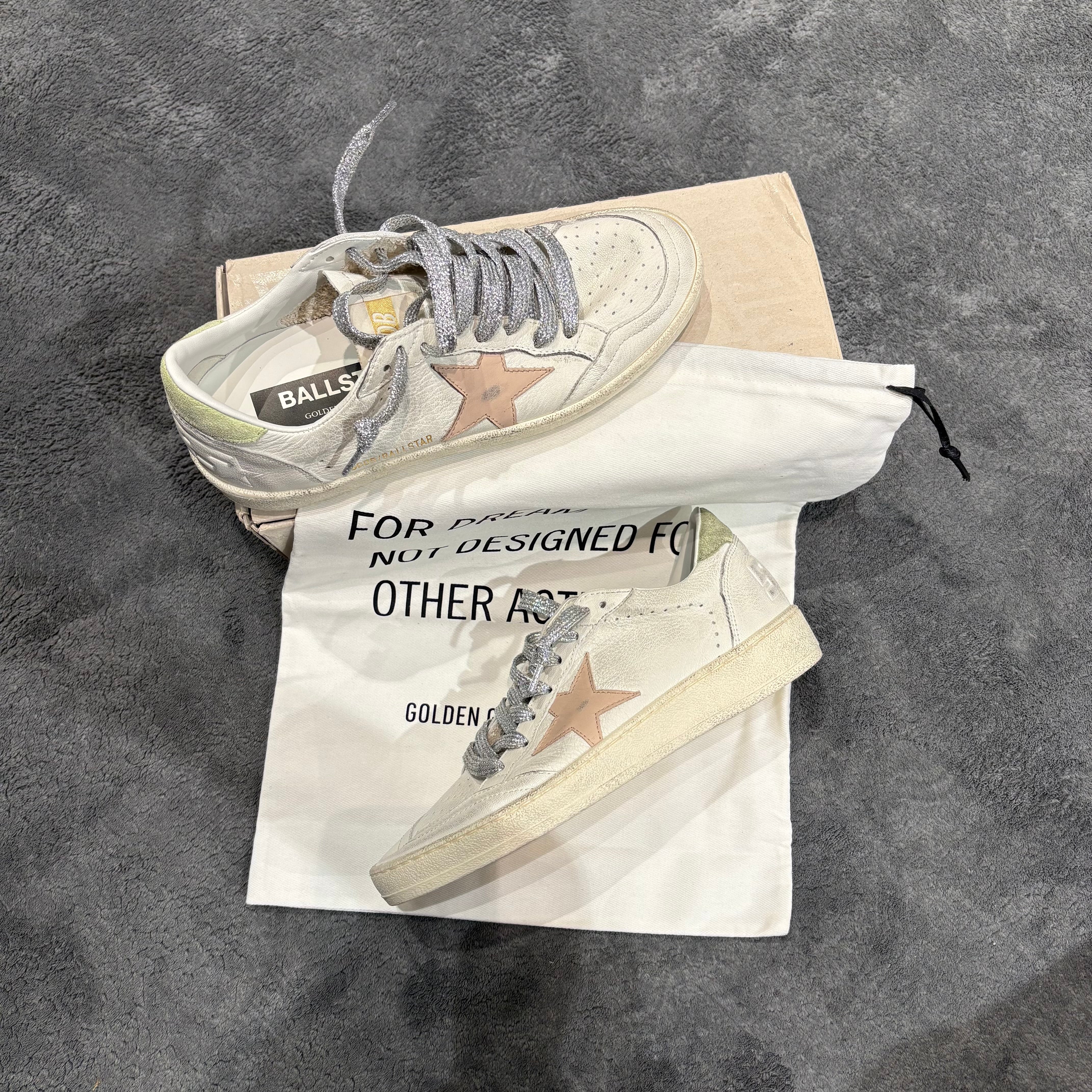 GOLDEN GOOSE BALLSTAR STELLA PINK & TACCO GREEN LACES SILVER