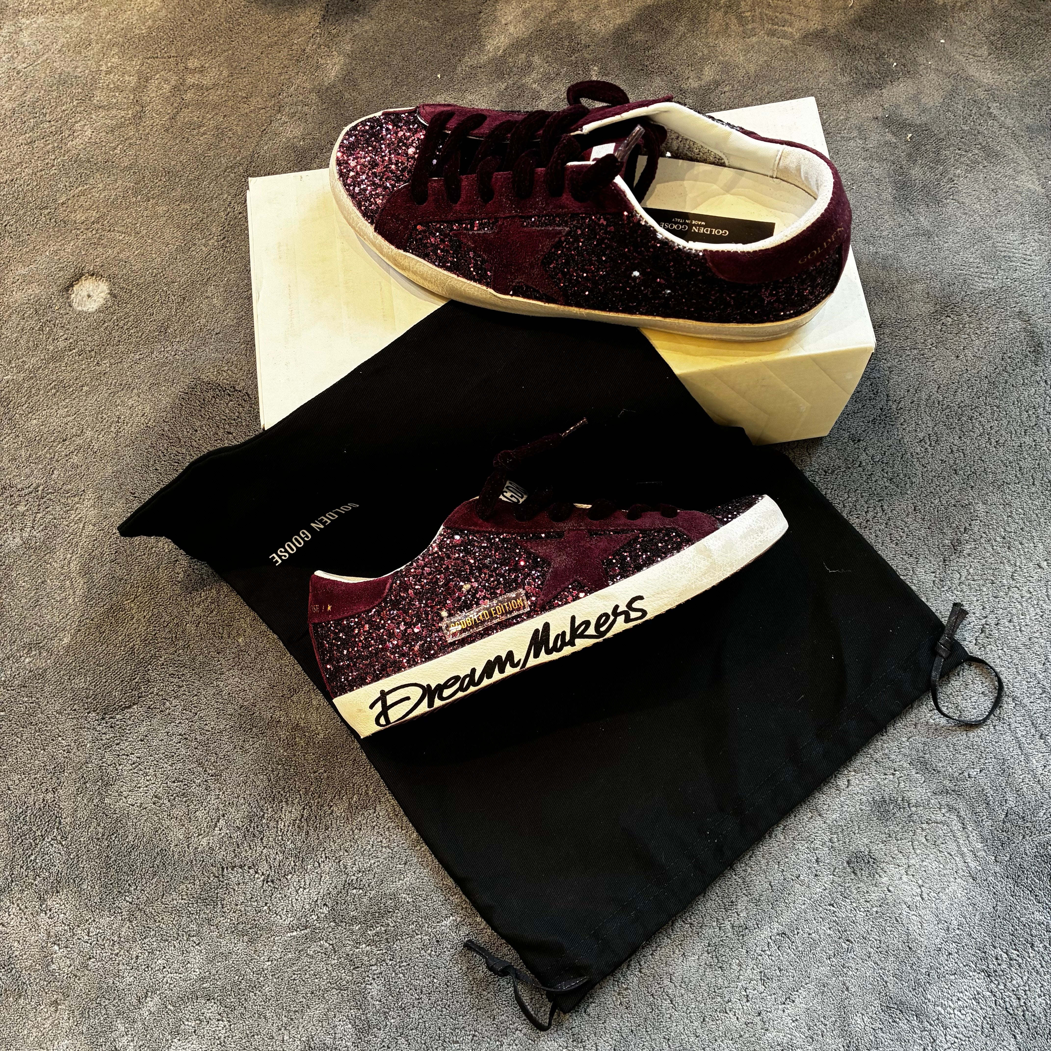 GOLDEN GOOSE SUPER STAR FULL GLITTER BURGUNDY