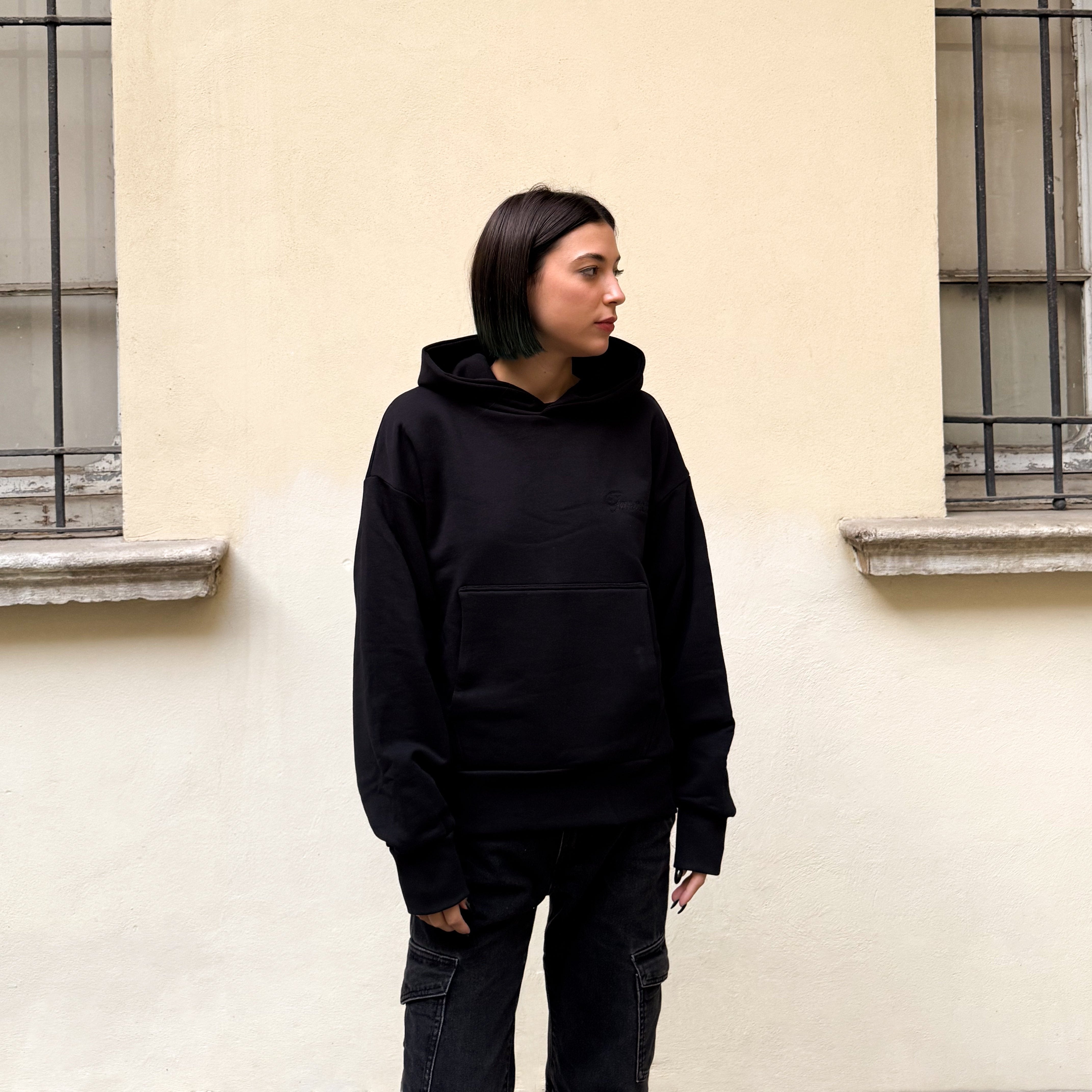 DOUBLE LAYER HOODIE BLACK / Garment Workshop