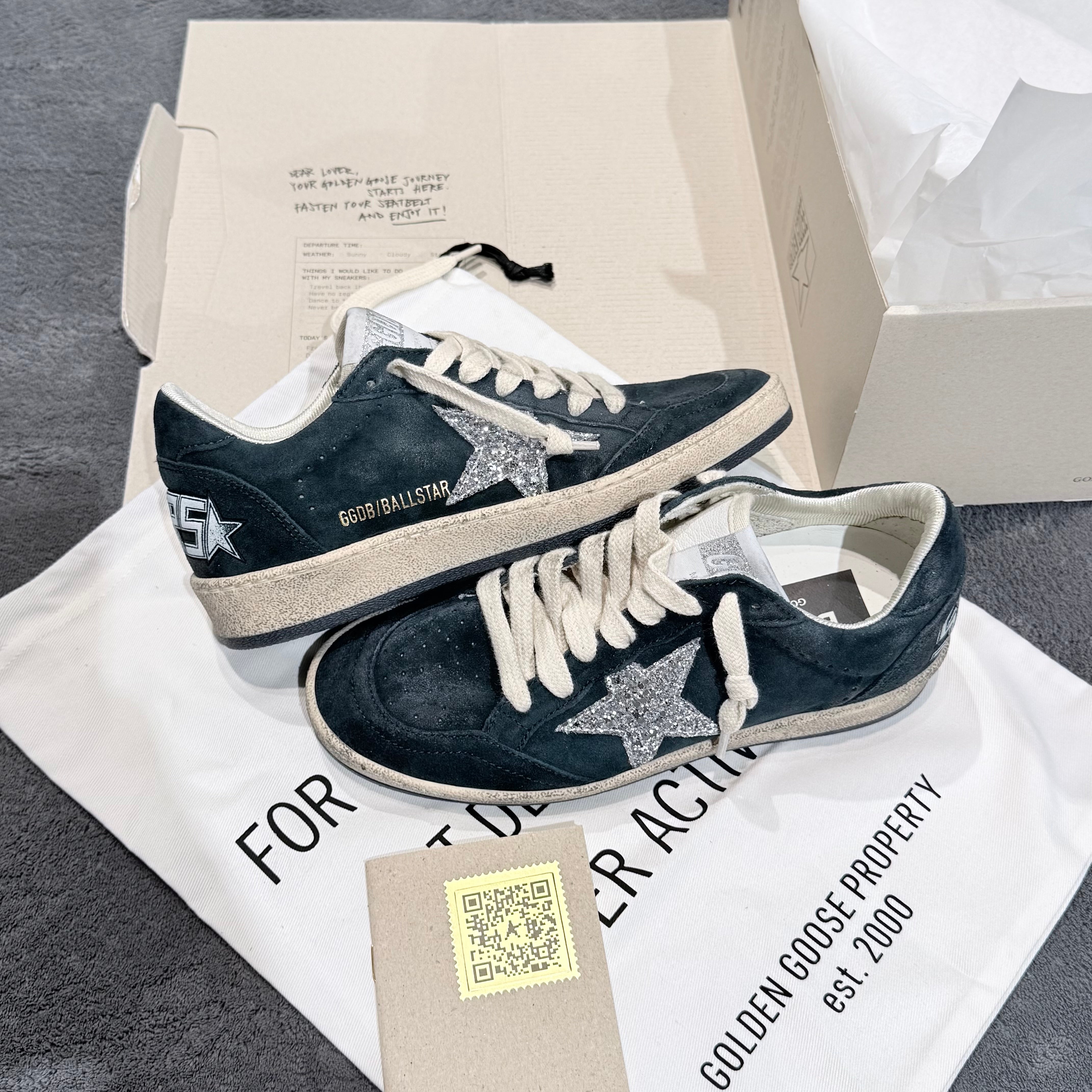 GOLDEN GOOSE BALLSTAR SUEDE GREEN GLITTER SILVER