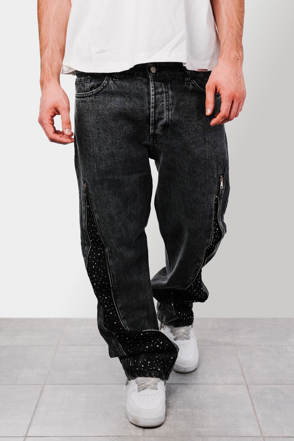BLACK FULL ZIP SPARCKLY JEANS - Replacement Brand