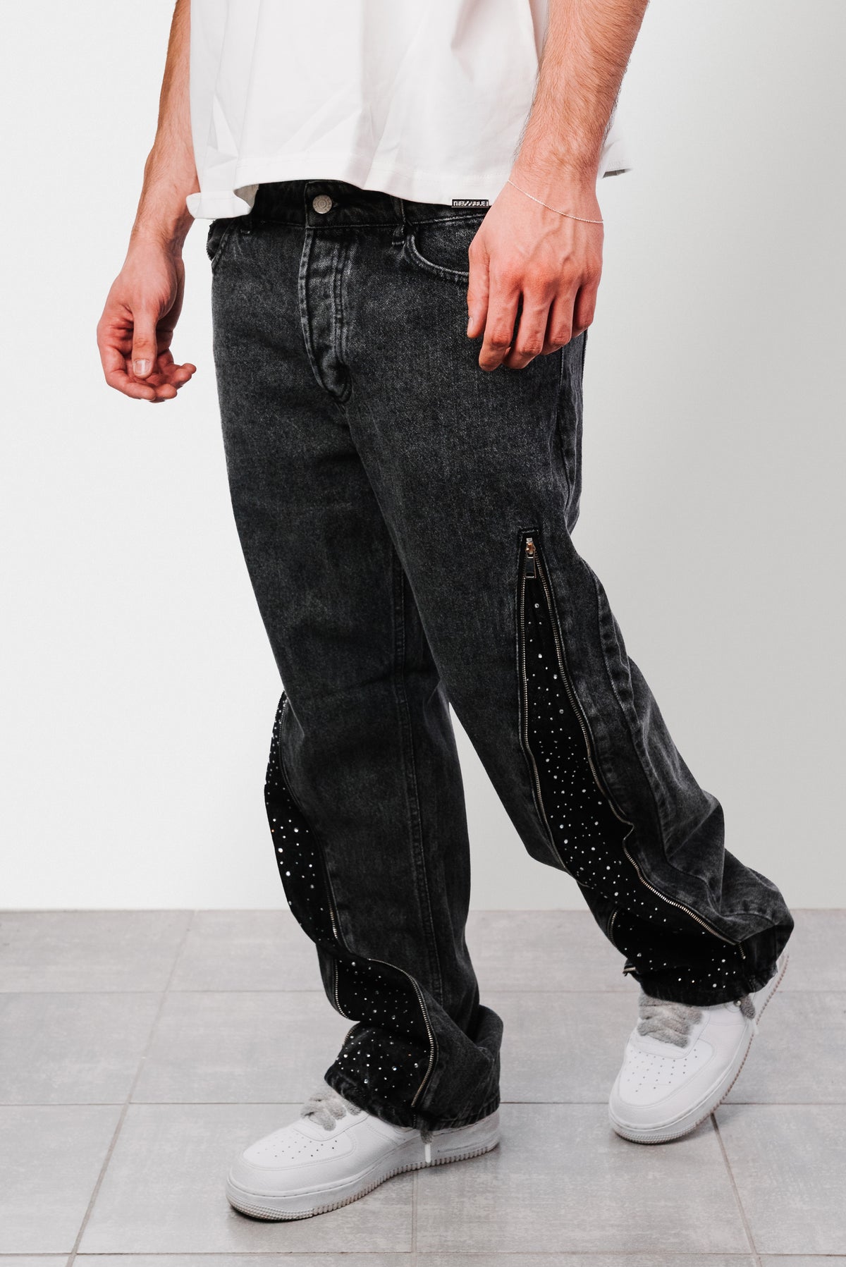 BLACK FULL ZIP SPARCKLY JEANS - Replacement Brand