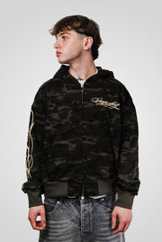 YELLOW SCRIPT CAMO ZIP HOODIE - Shoebuya Design