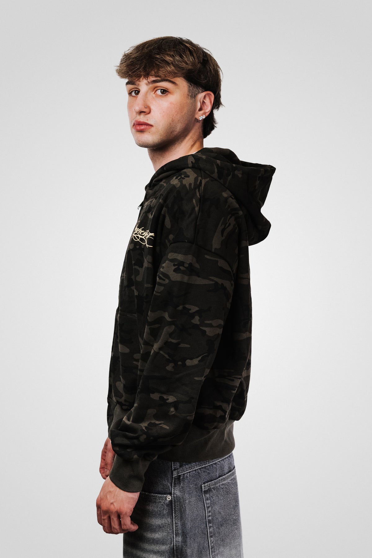 YELLOW SCRIPT CAMO ZIP HOODIE - Shoebuya Design