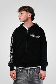 WRITING SOMETHING BLACK ZIP HOODIE - Shoebuya Design