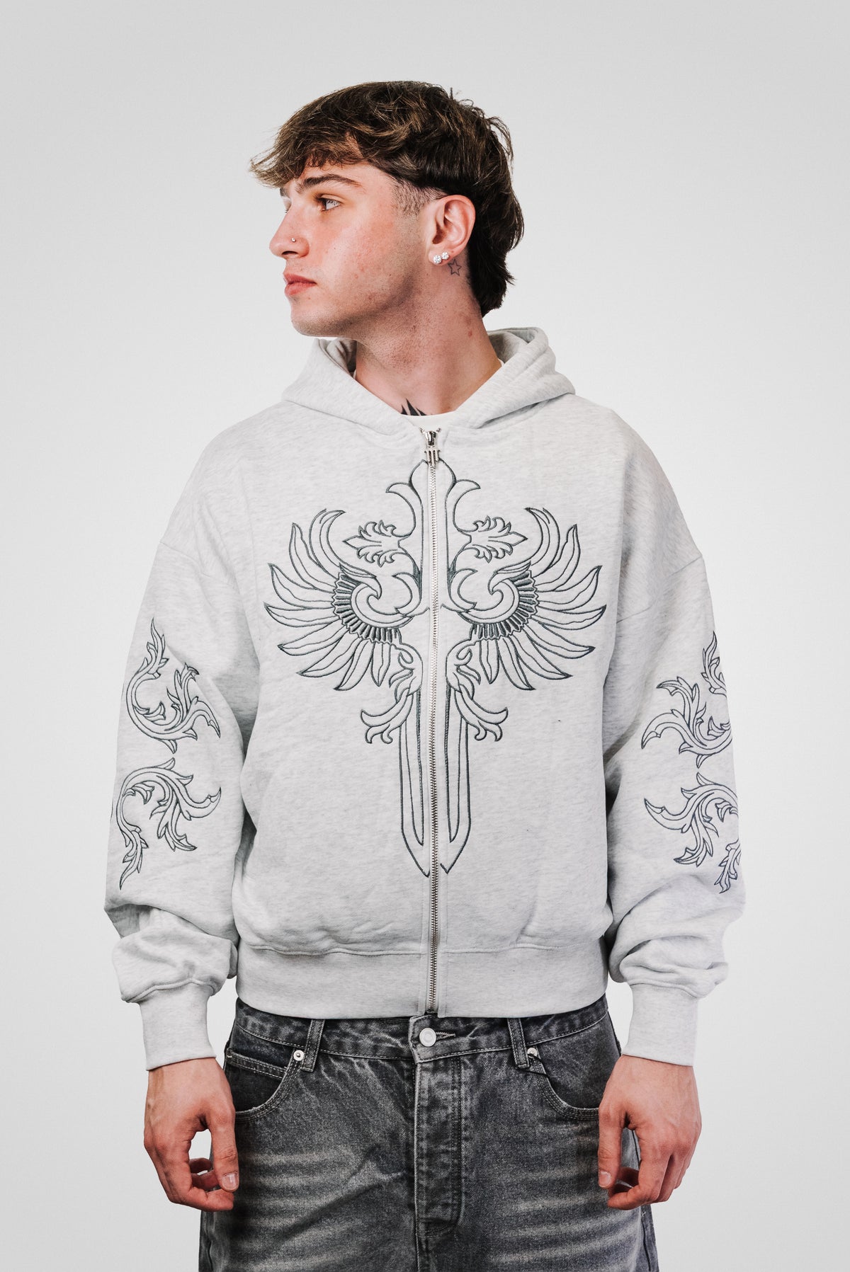 RENAISSANCE EMBROIDERED HOODIE GREY - Mon Elysee