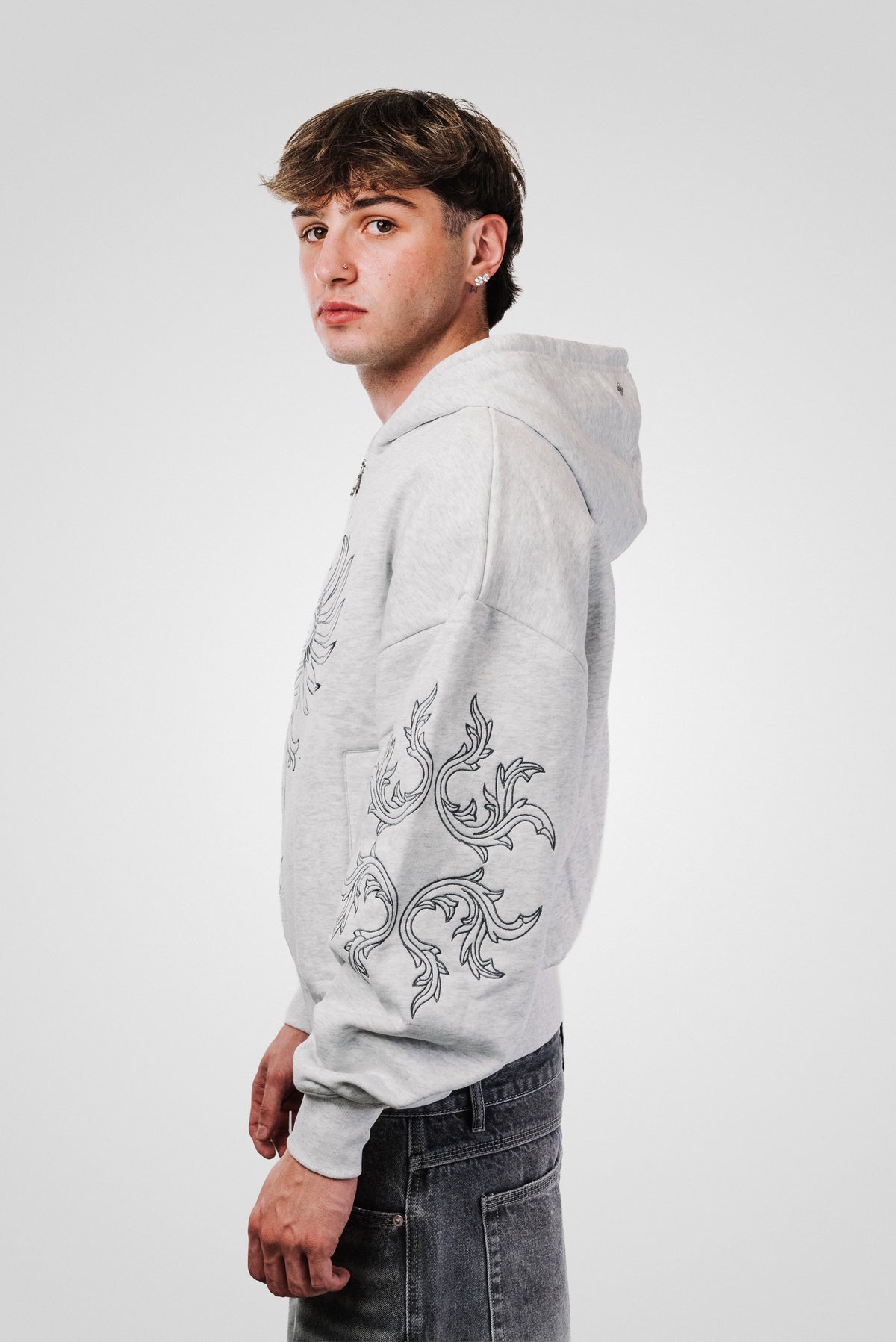 RENAISSANCE EMBROIDERED HOODIE GREY - Mon Elysee