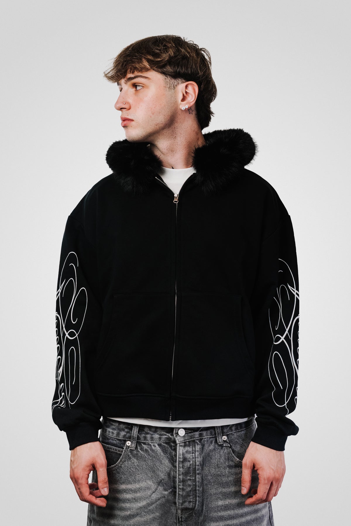 MYG FUR BLACK HOODIE - Shoebuya Design