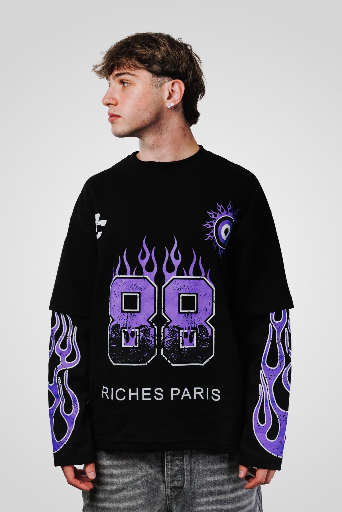 EYE PUPRLE DOUBLE BLACK LONGSLEEVE - Riches Paris