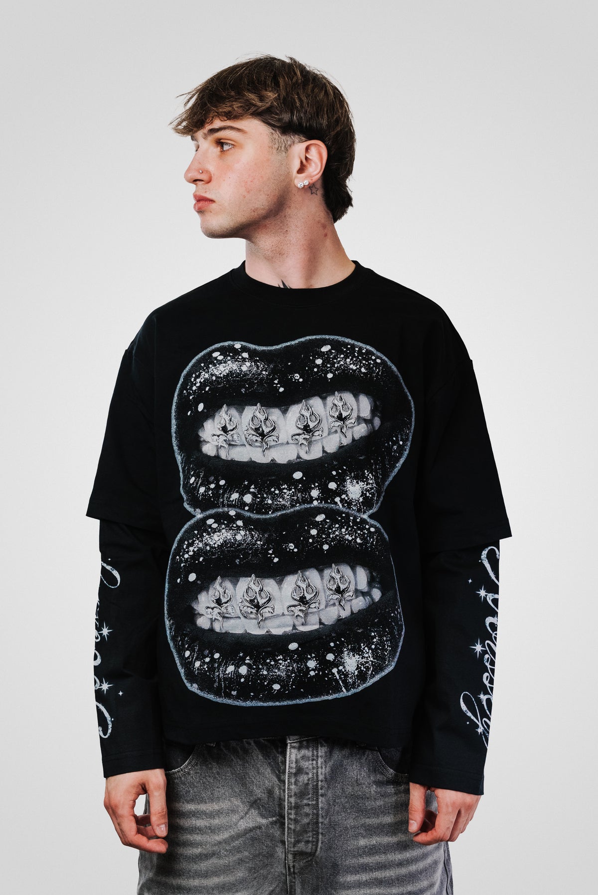 FLAME GRILLZ BLACK DOUBLE LONGSLEEVE - Noissey Brand