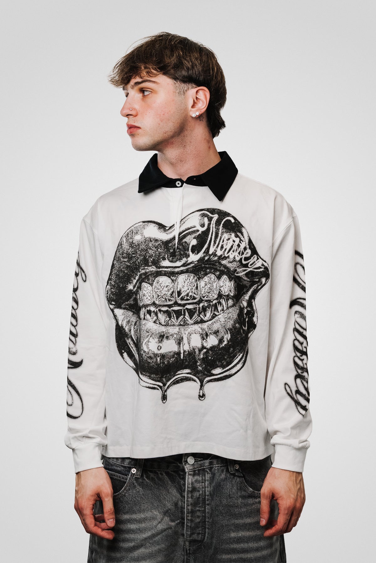 B&W MOUTH WHITE BOXY POLO LONGSLEEVE - Noissey Brand