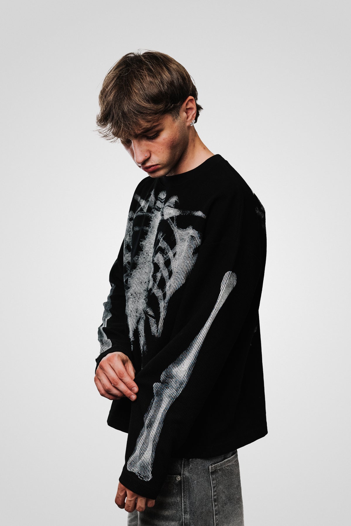 SKELETON WAFFLE LONGSLEEVE BLACK - Shoebuya Design