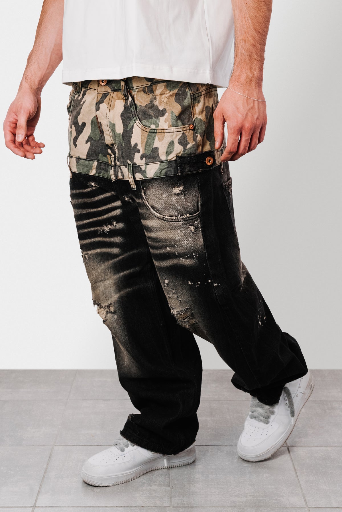 DOUBLE WAIST BAGGY CAMO DENIM JEANS - Shoebuya Design