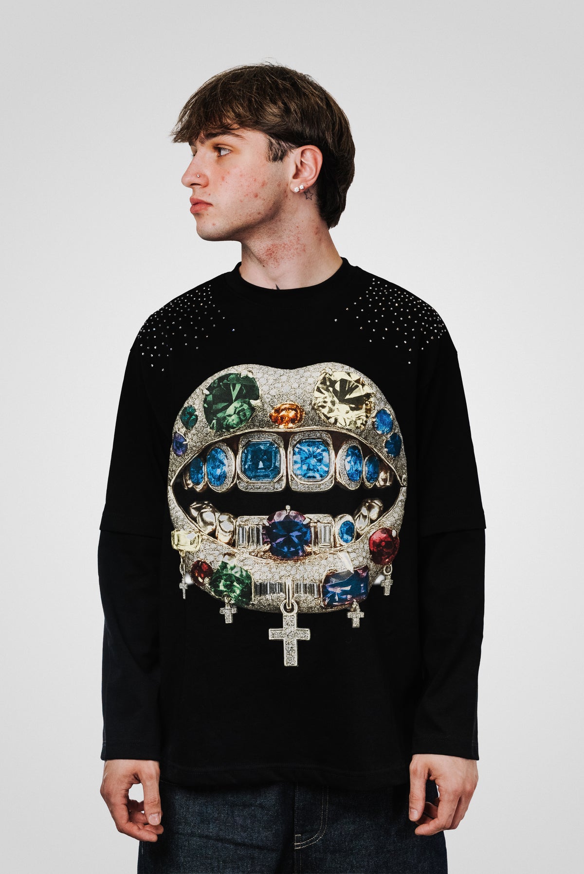 GOLD GRILLZ BOXY BLACK LONGSLEEVE - Replacement Brand