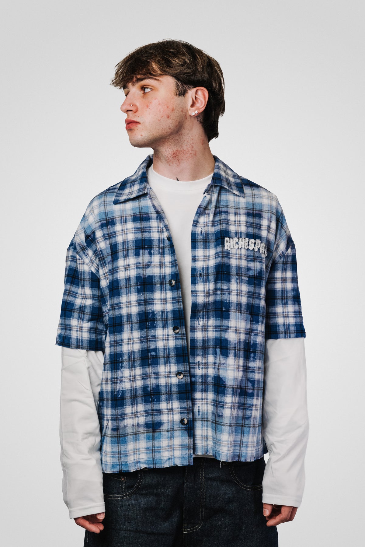 SCOTTISH BLUE SLEEVE WHITE SHIRT - Riches Paris