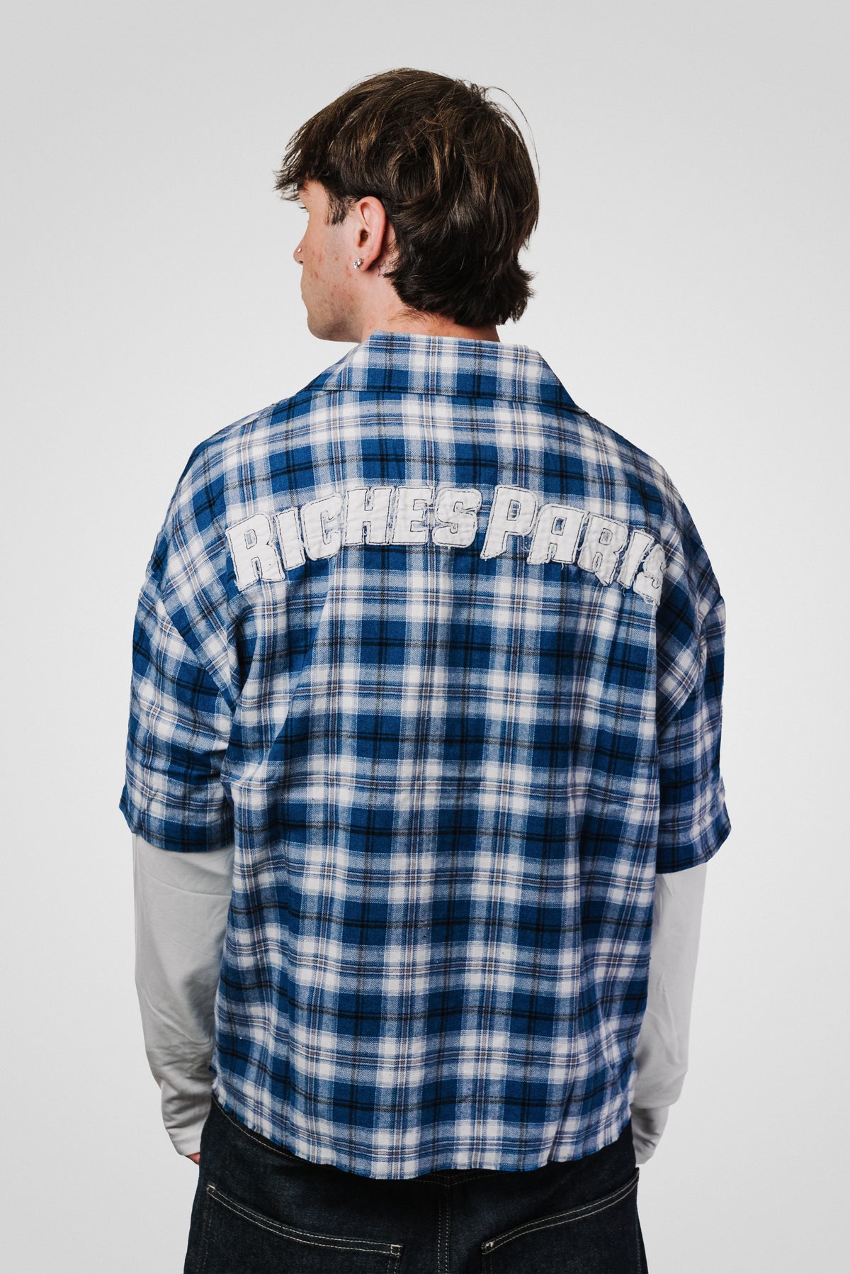 SCOTTISH BLUE SLEEVE WHITE SHIRT - Riches Paris