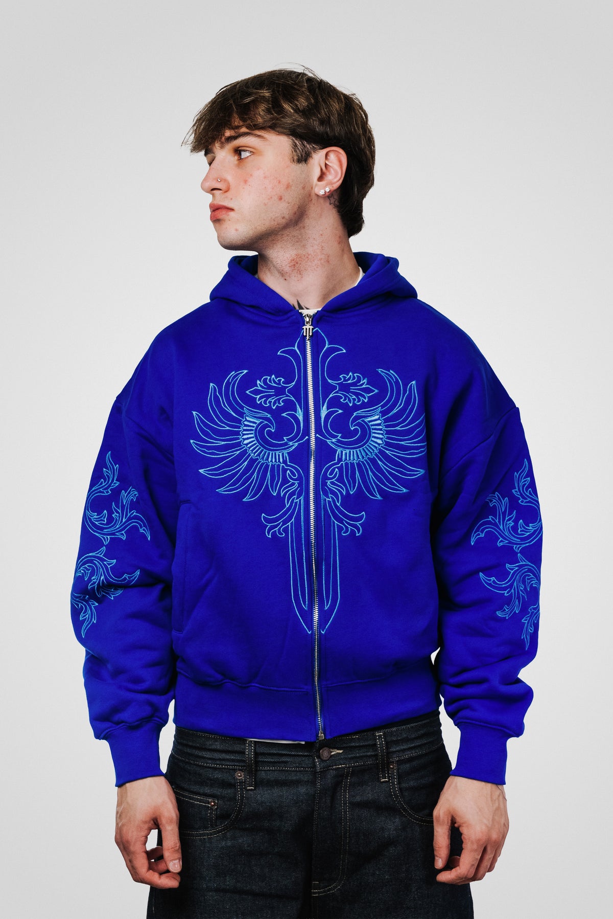 RENAISSANCE EMBROIDERED HOODIE BLUE - Mon Elysee