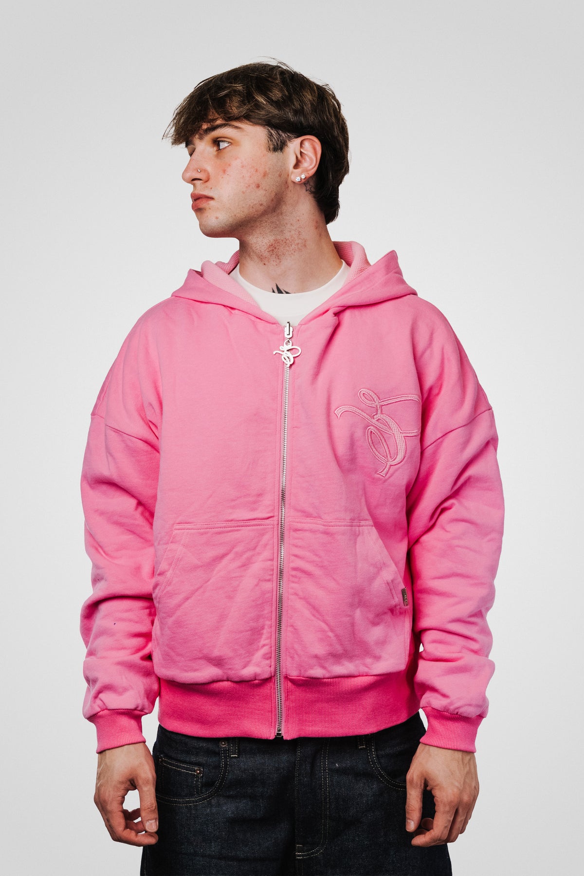 PIGGY WAFFLE DOUBLE LAYER PINK HOODIE - TheDoubleE