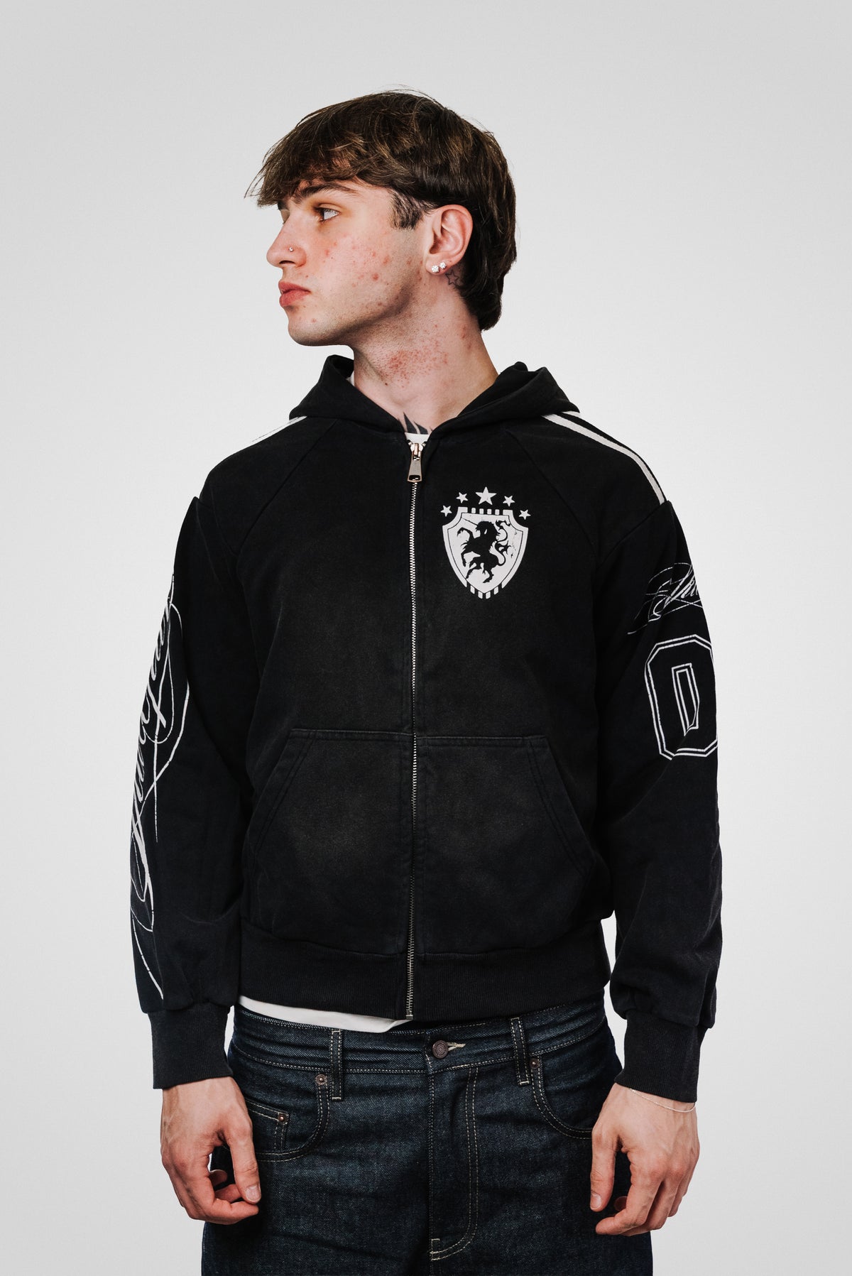 LION TRIPLE WASHED ZIP HOODIE - Shoebuya Design