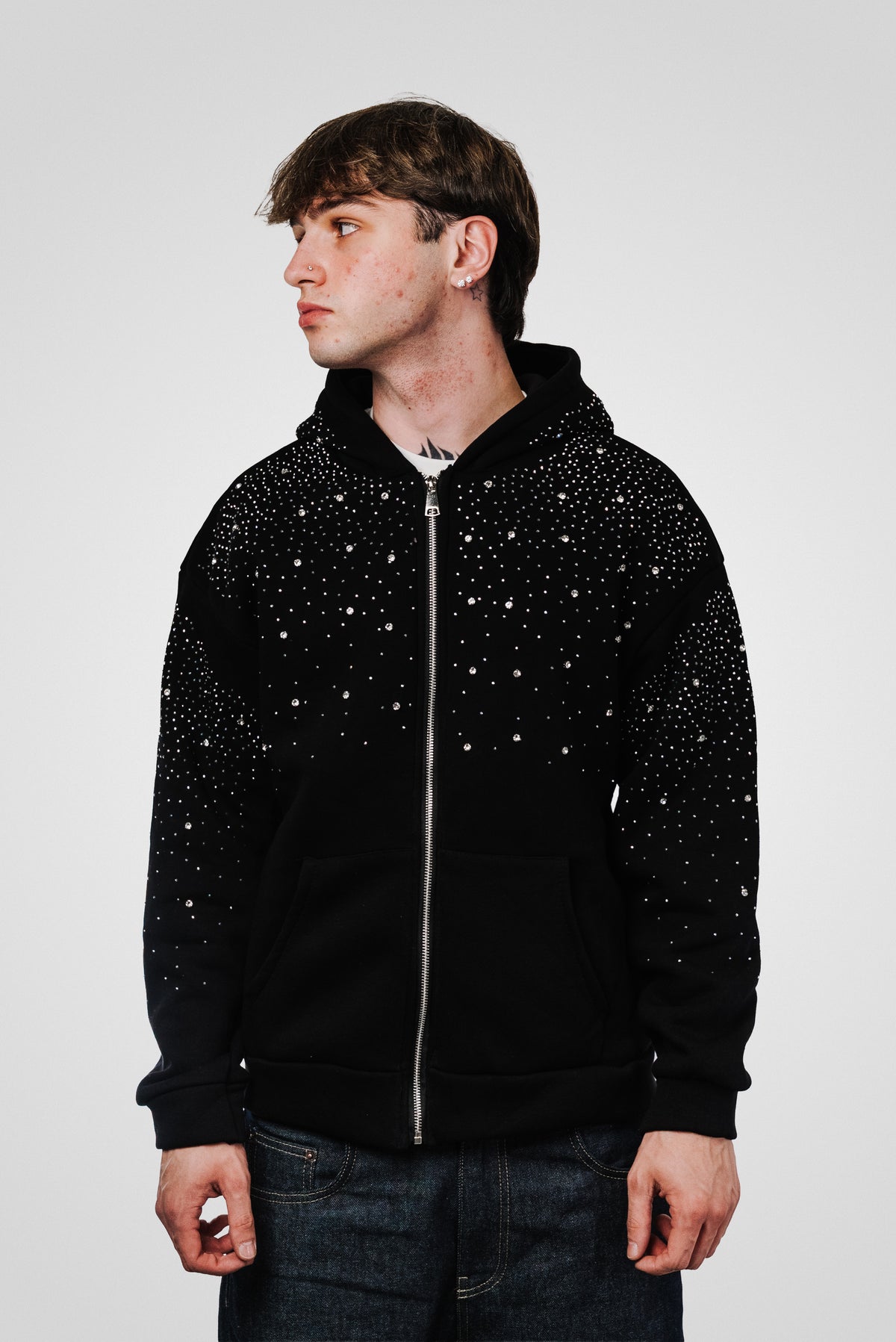 ZIP GLITTER DIAMOND BLACK HOODIE- Replacement Brand