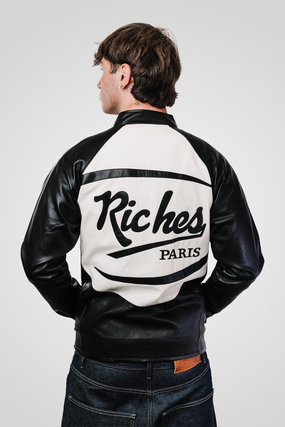 MOTORBIKER BLACK/WHITE JACKET - Riches Paris
