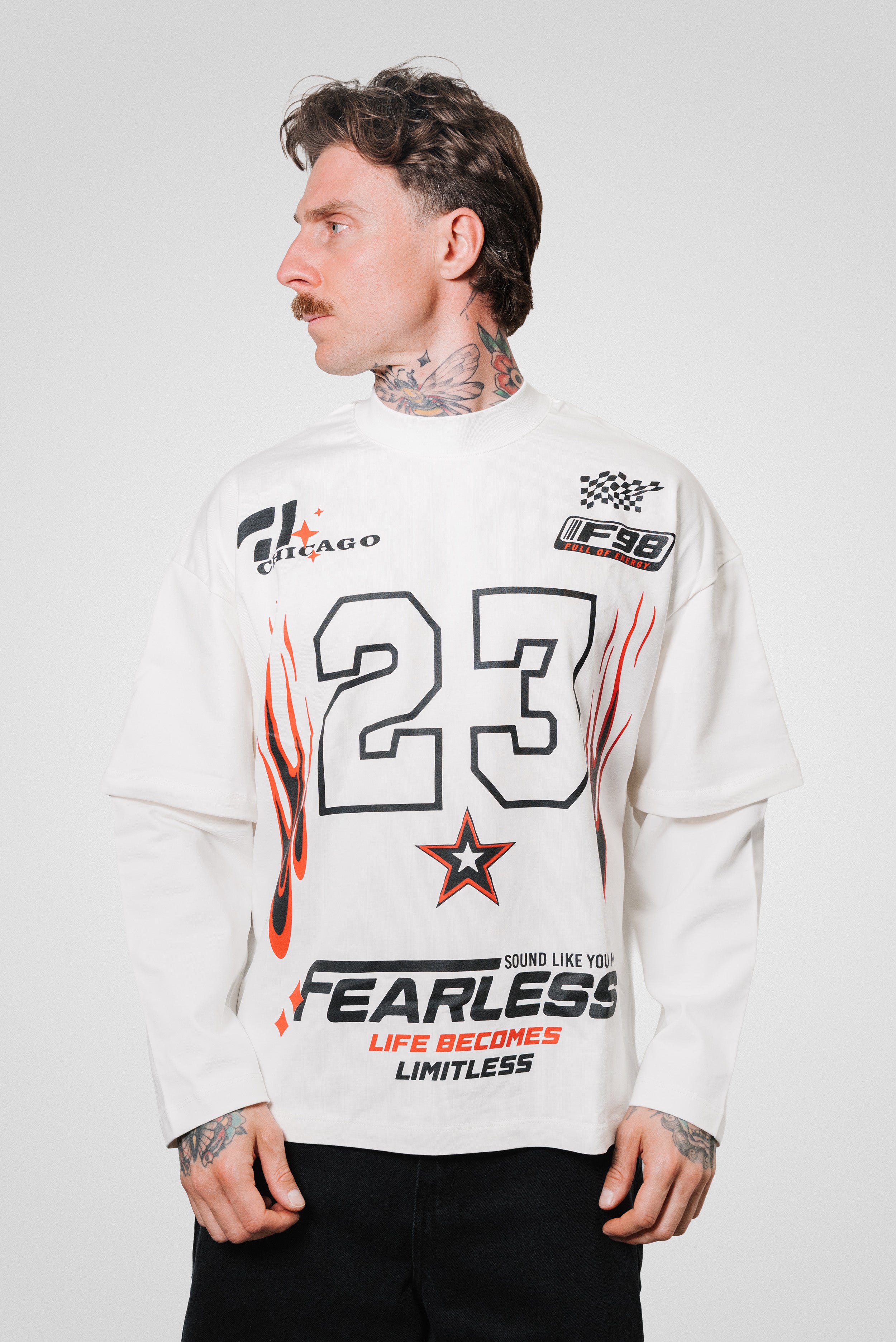 23 FLAME DOUBLE LONGSLEEVE TEE WHITE - Replacement Brand