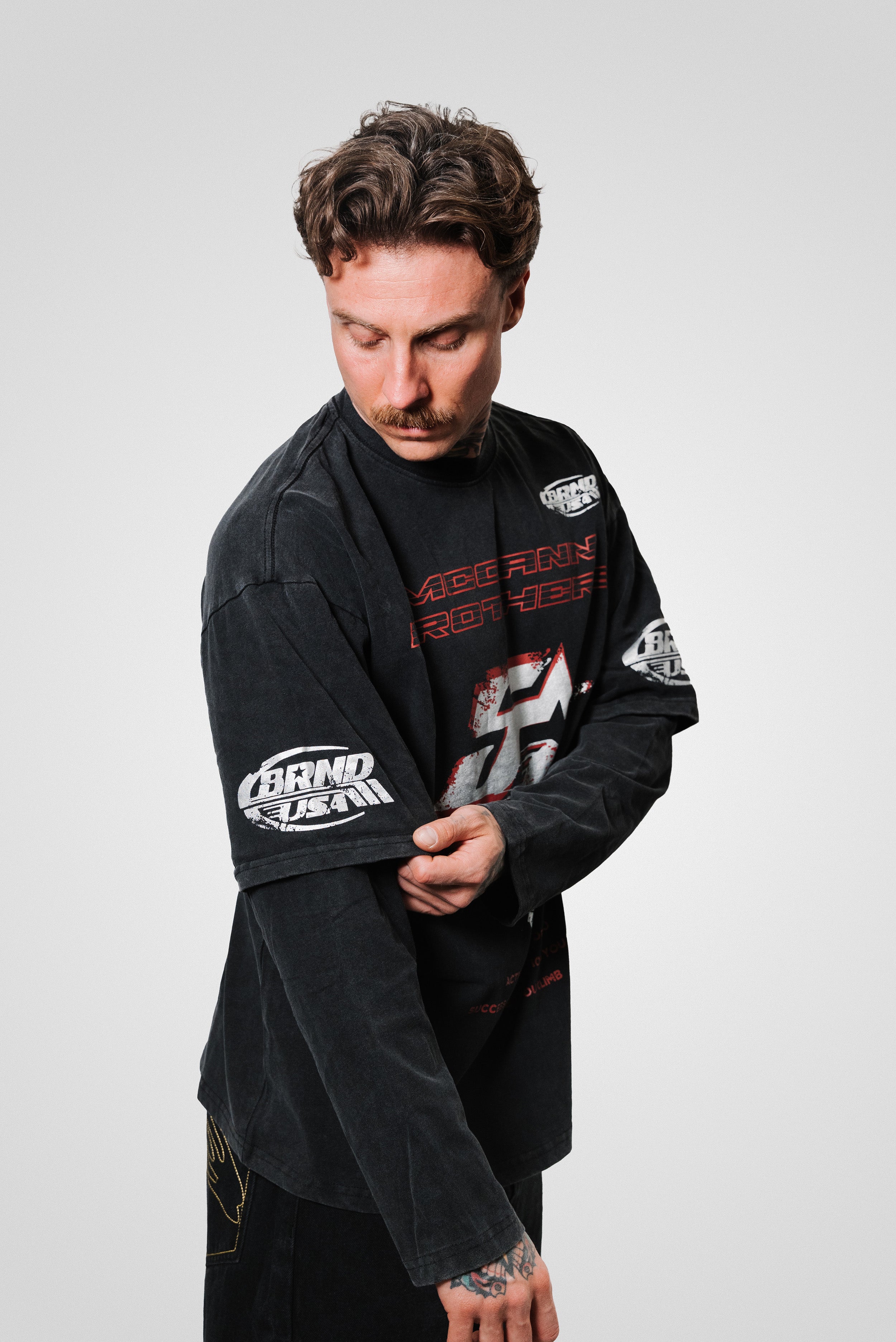 BROTHERS WASHED BLACK DOUBLE LONGSLEEVE - Shoebuya Design