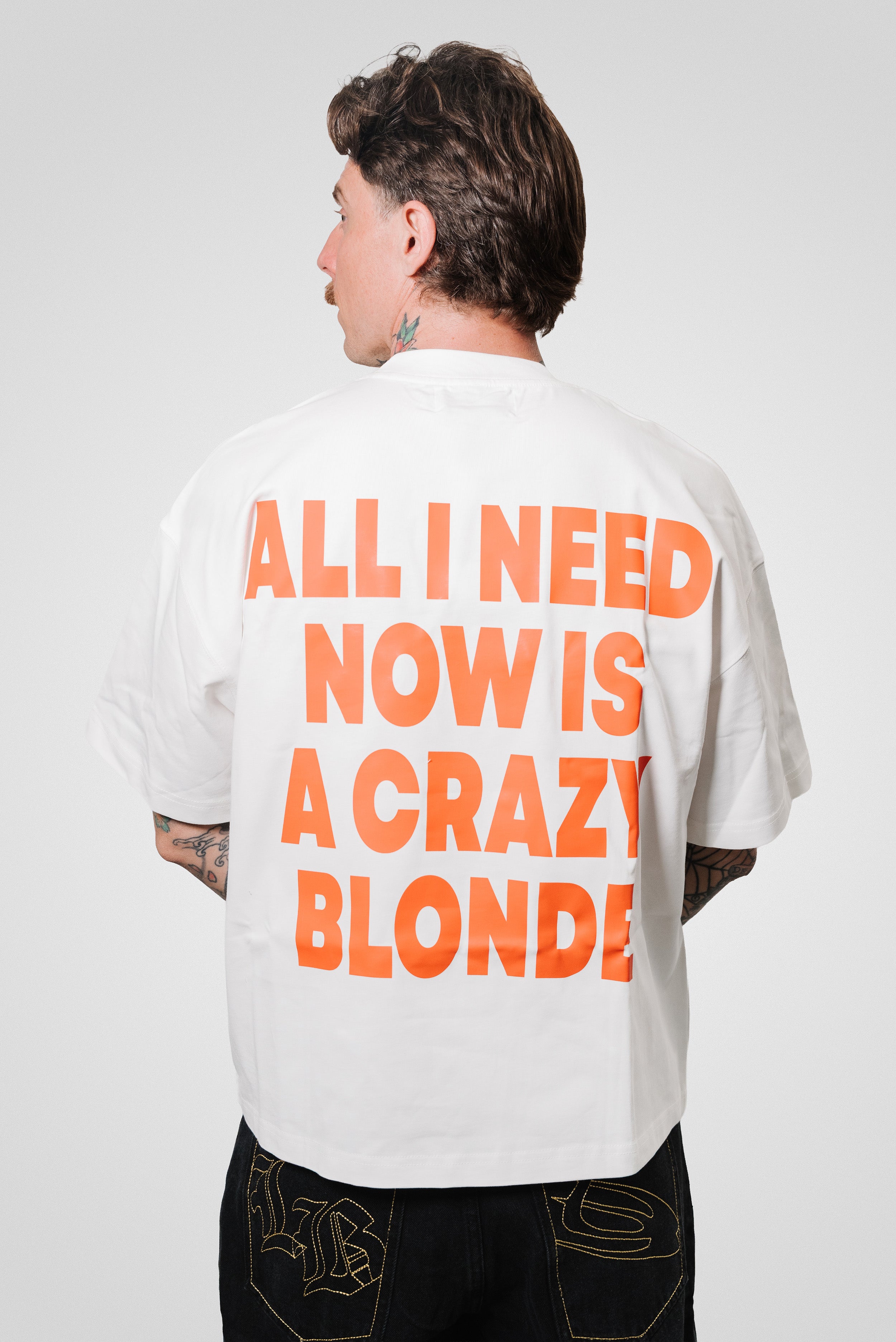 CRAZY BLONDE BOXY TEE WHITE - TheDoubleE