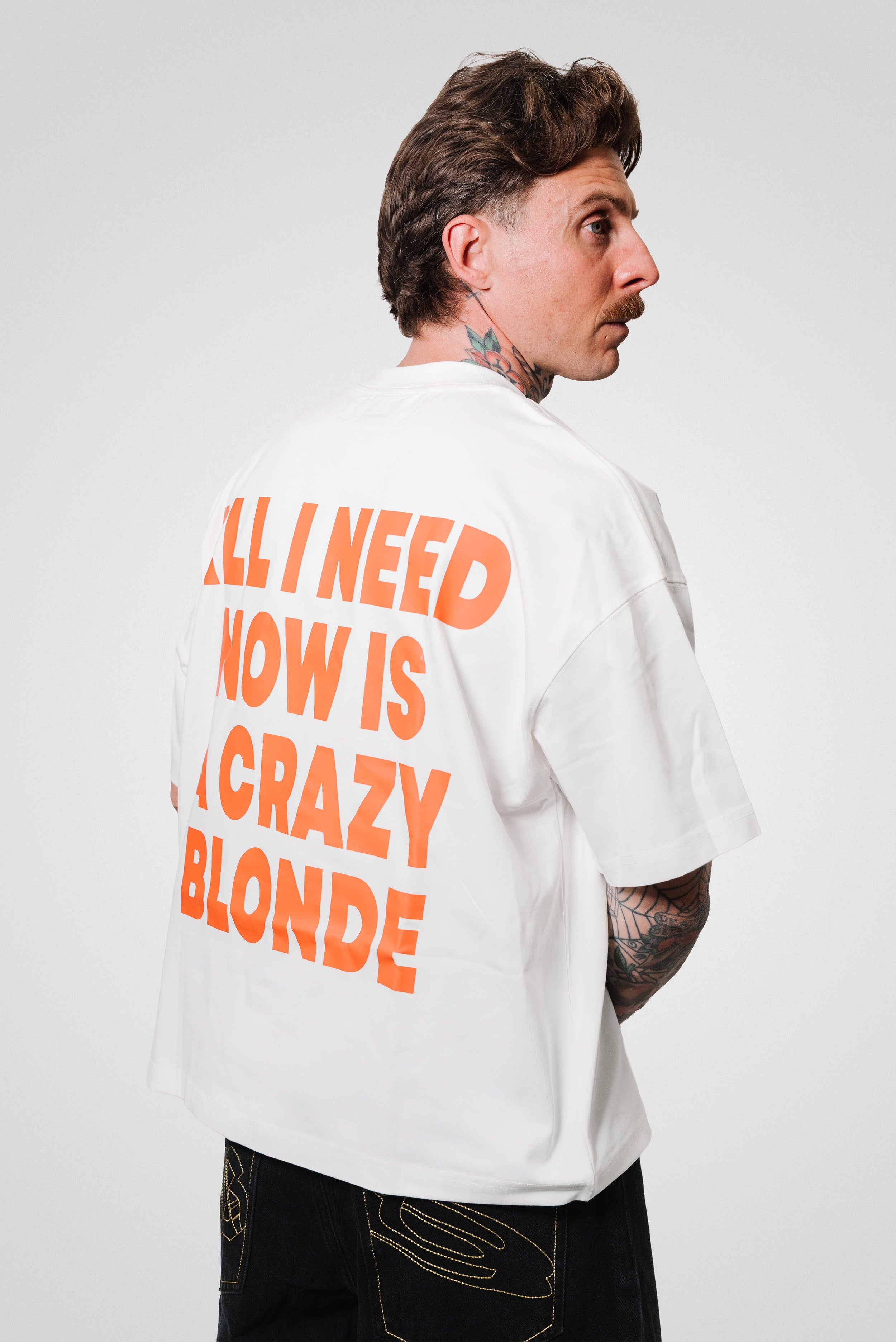 CRAZY BLONDE BOXY TEE WHITE - TheDoubleE
