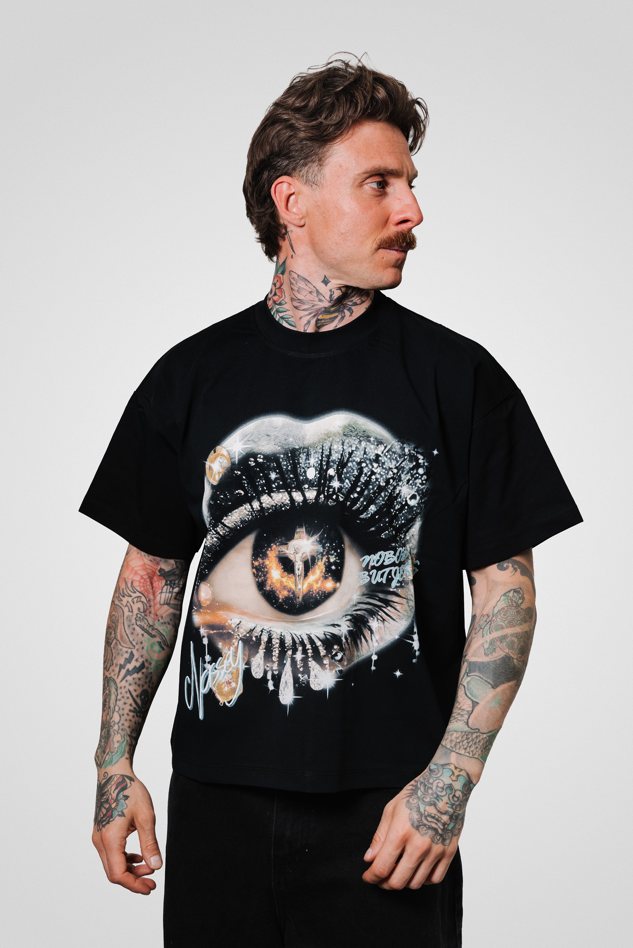 SILVER MOUTH EYED BLACK BOXY TEE - Noissey Brand