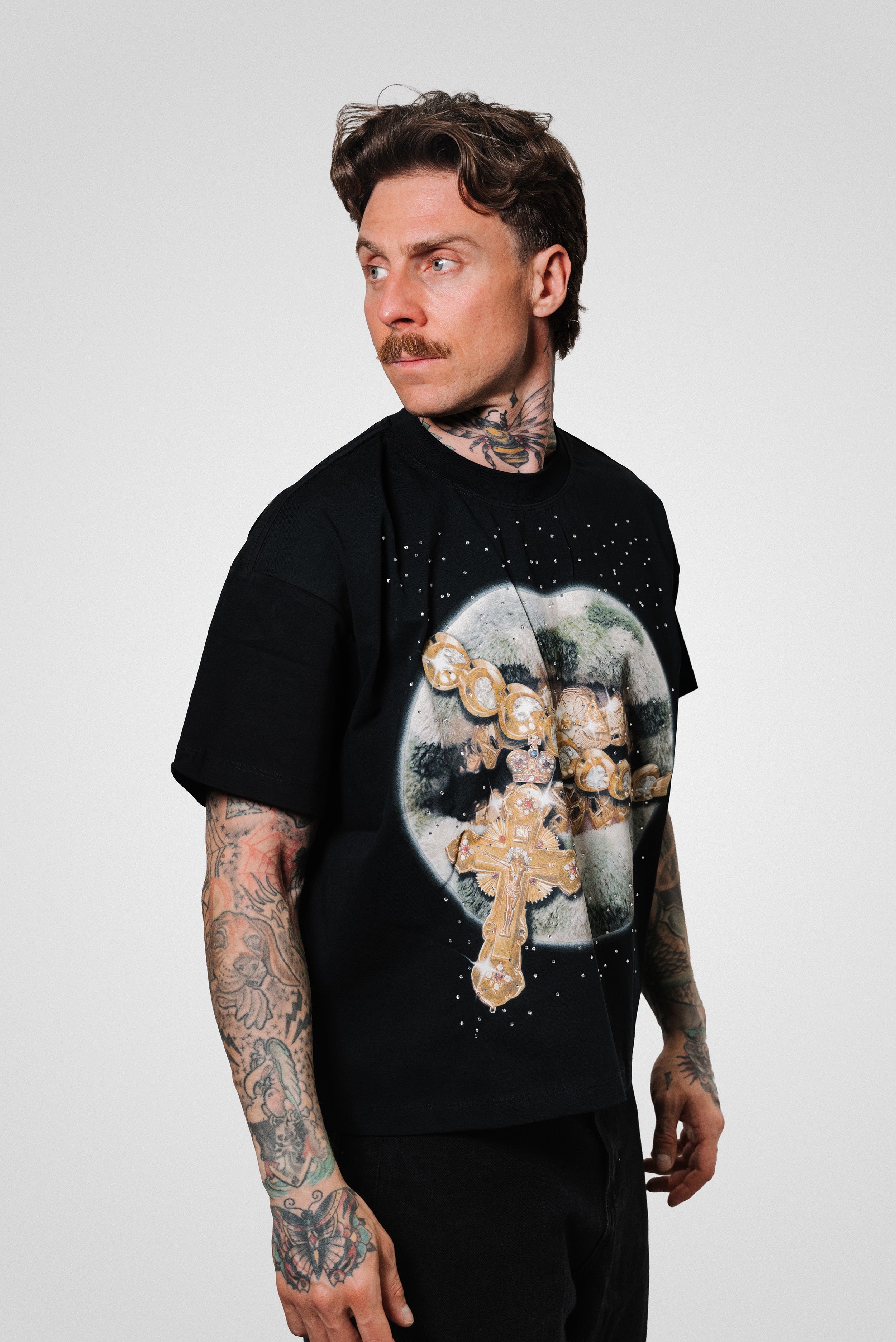 GLITTER MOUTH MILITARY BLACK BOXY TEE - Noissey Brand