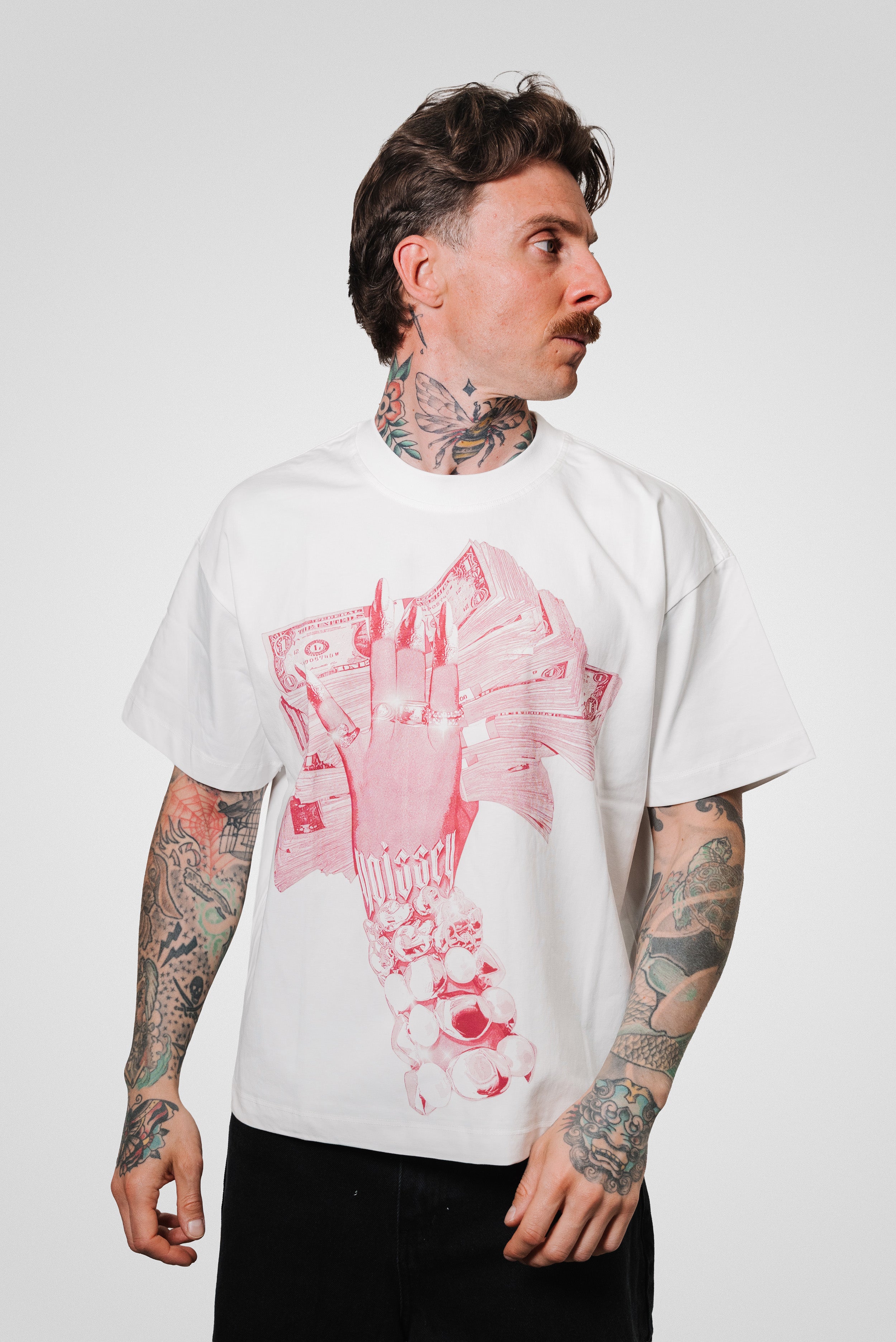 PINK MONEY WHITE BOXY TEE - Noissey Brand