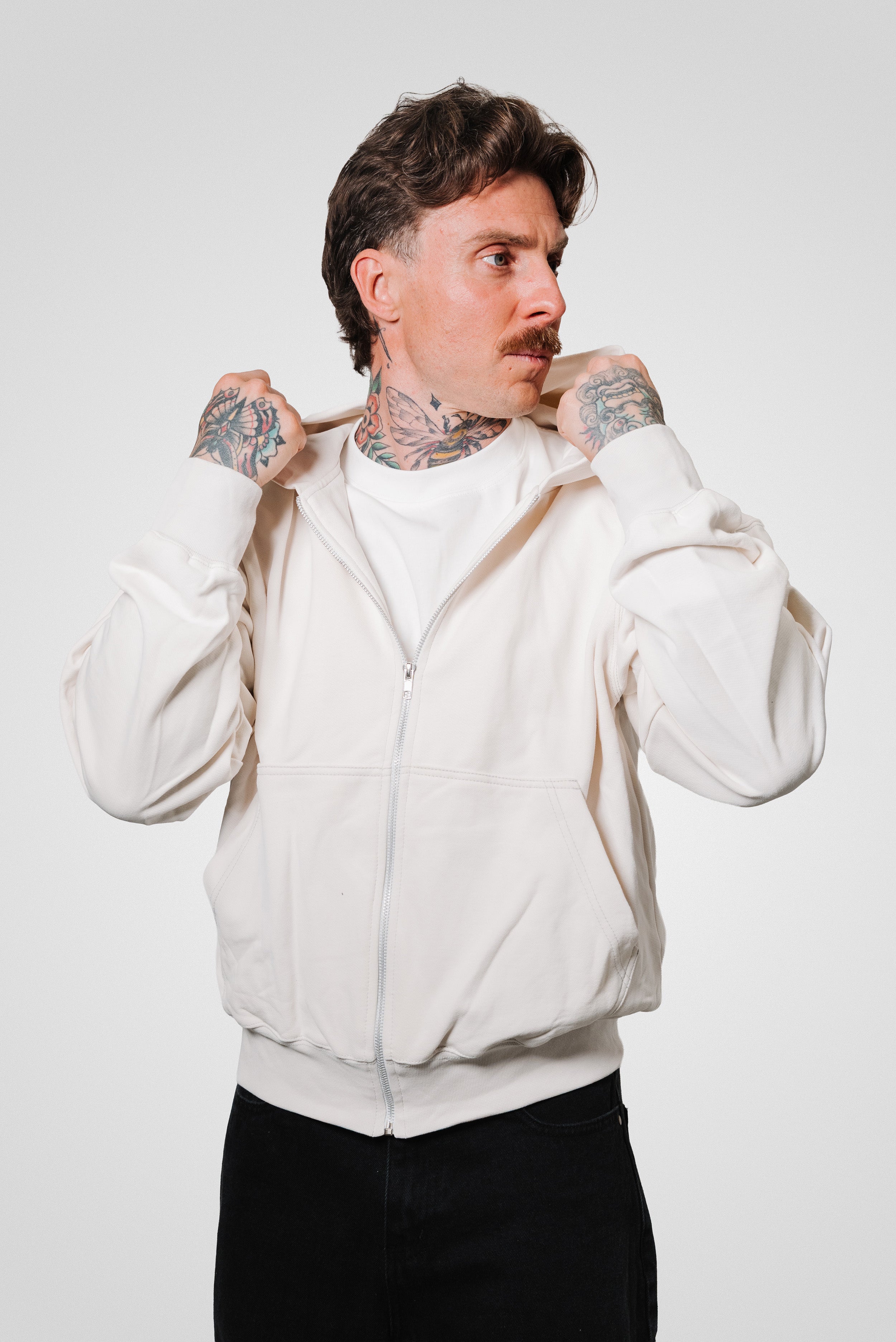 WHITE BASIC ZIP HOODIE - ALESSIO GIFFI
