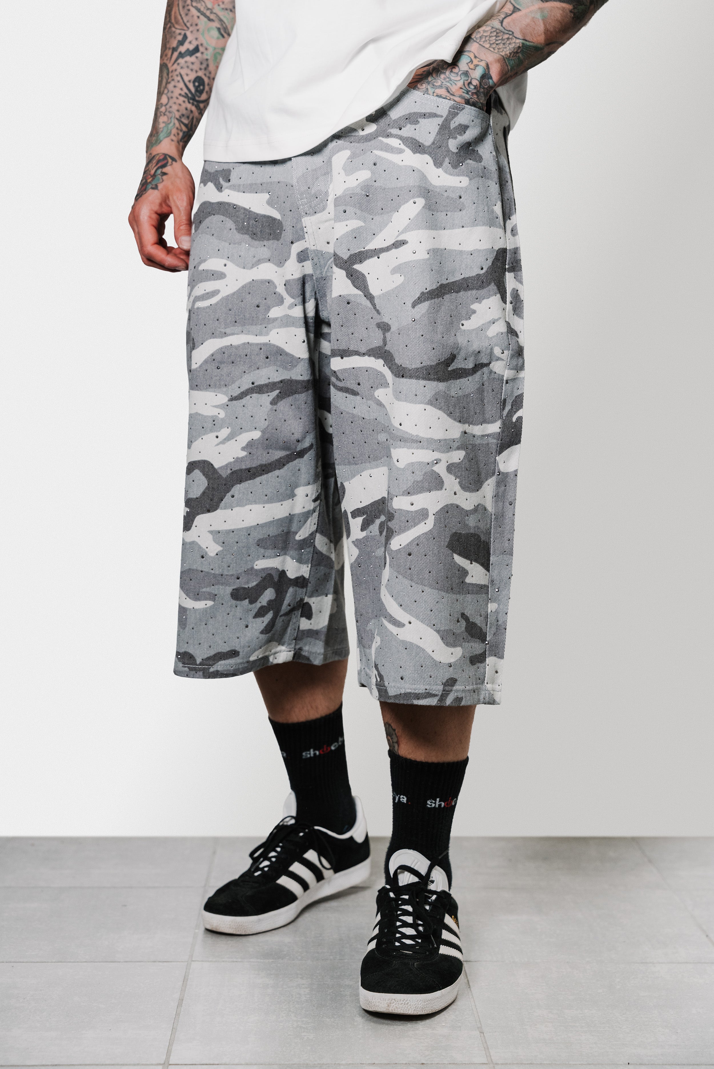 CAMO GREY GLITTER JORTS - Shoebuya Design