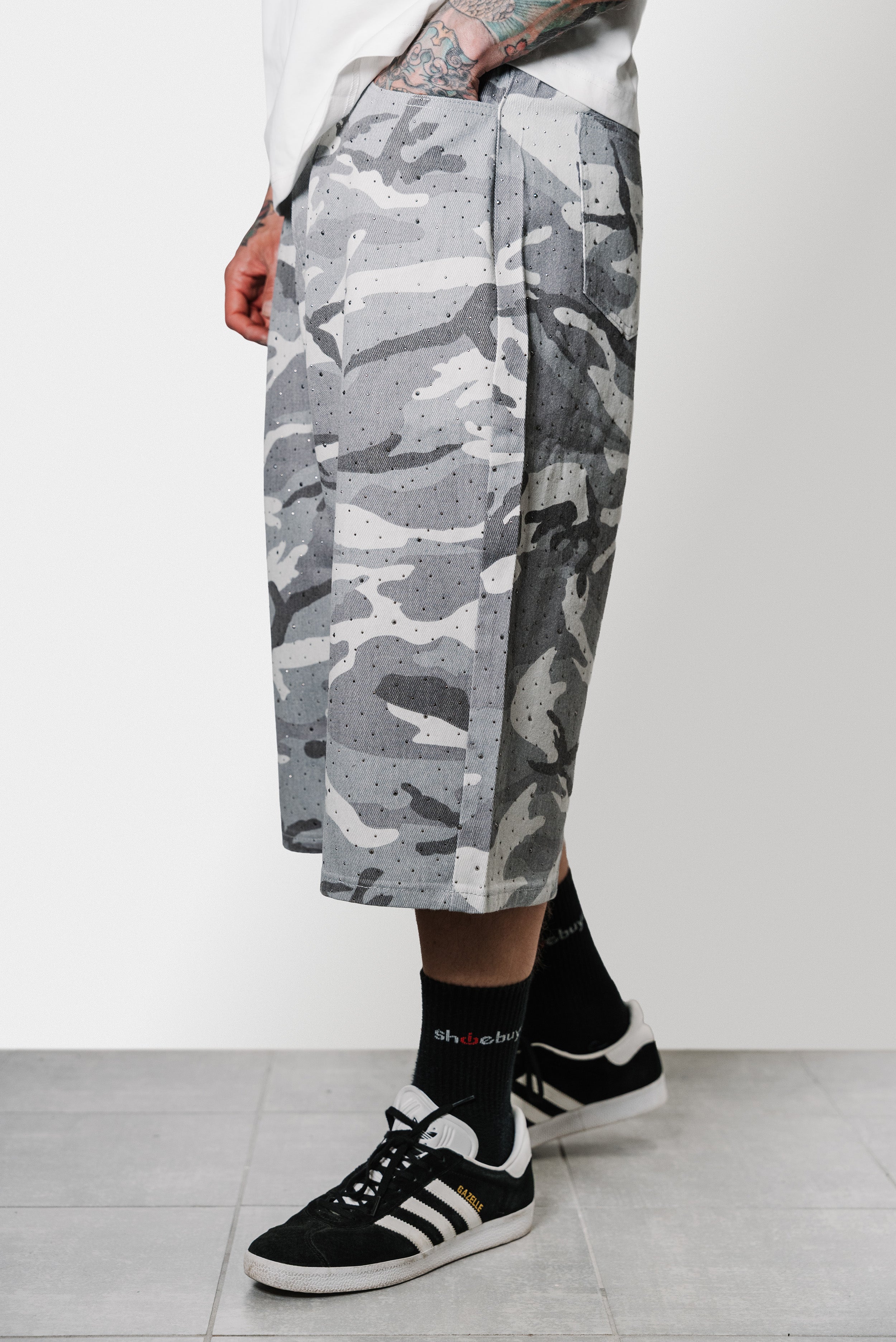 CAMO GREY GLITTER JORTS - Shoebuya Design