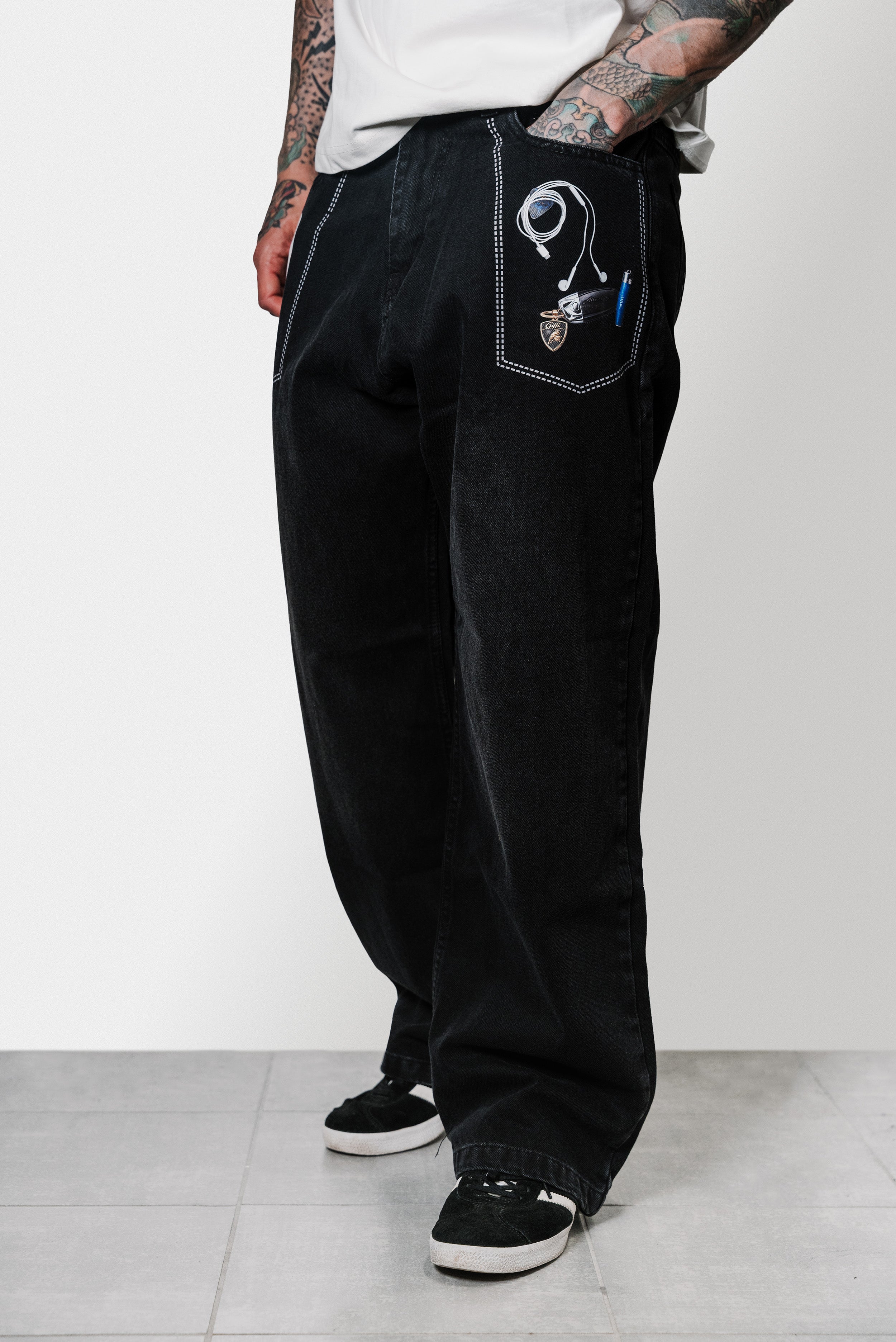 PRINTED BOOTCUT JEANS WASHED BLACK - ALESSIO GIFFI