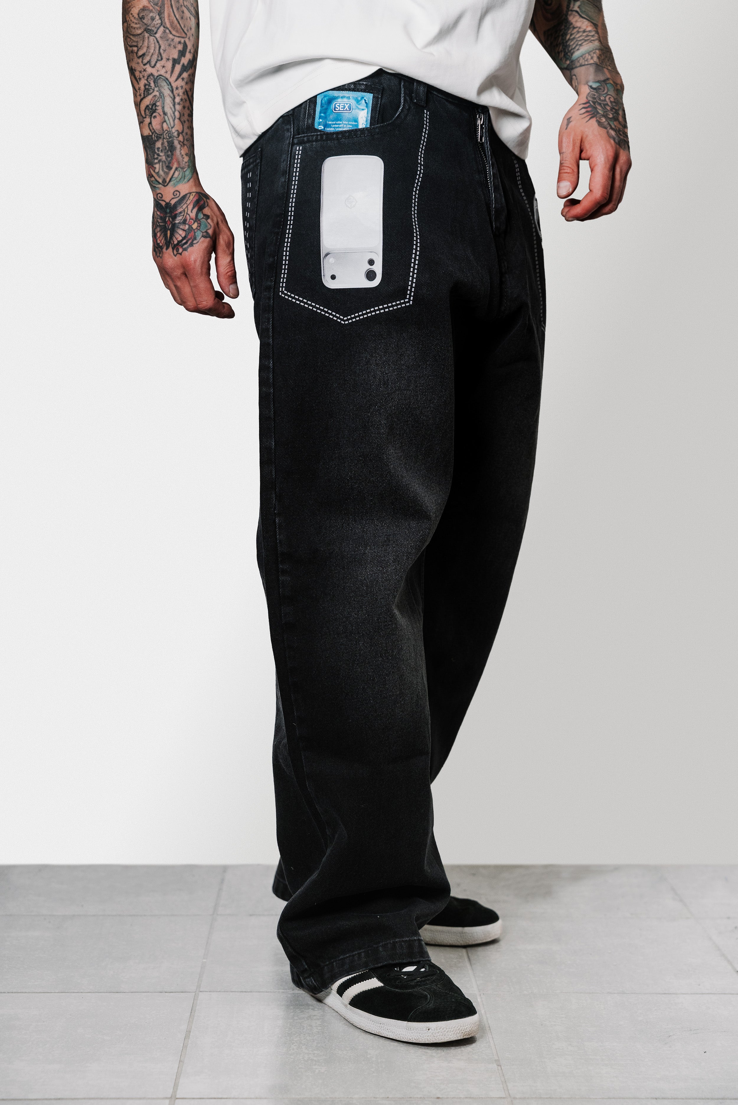 PRINTED BOOTCUT JEANS WASHED BLACK - ALESSIO GIFFI