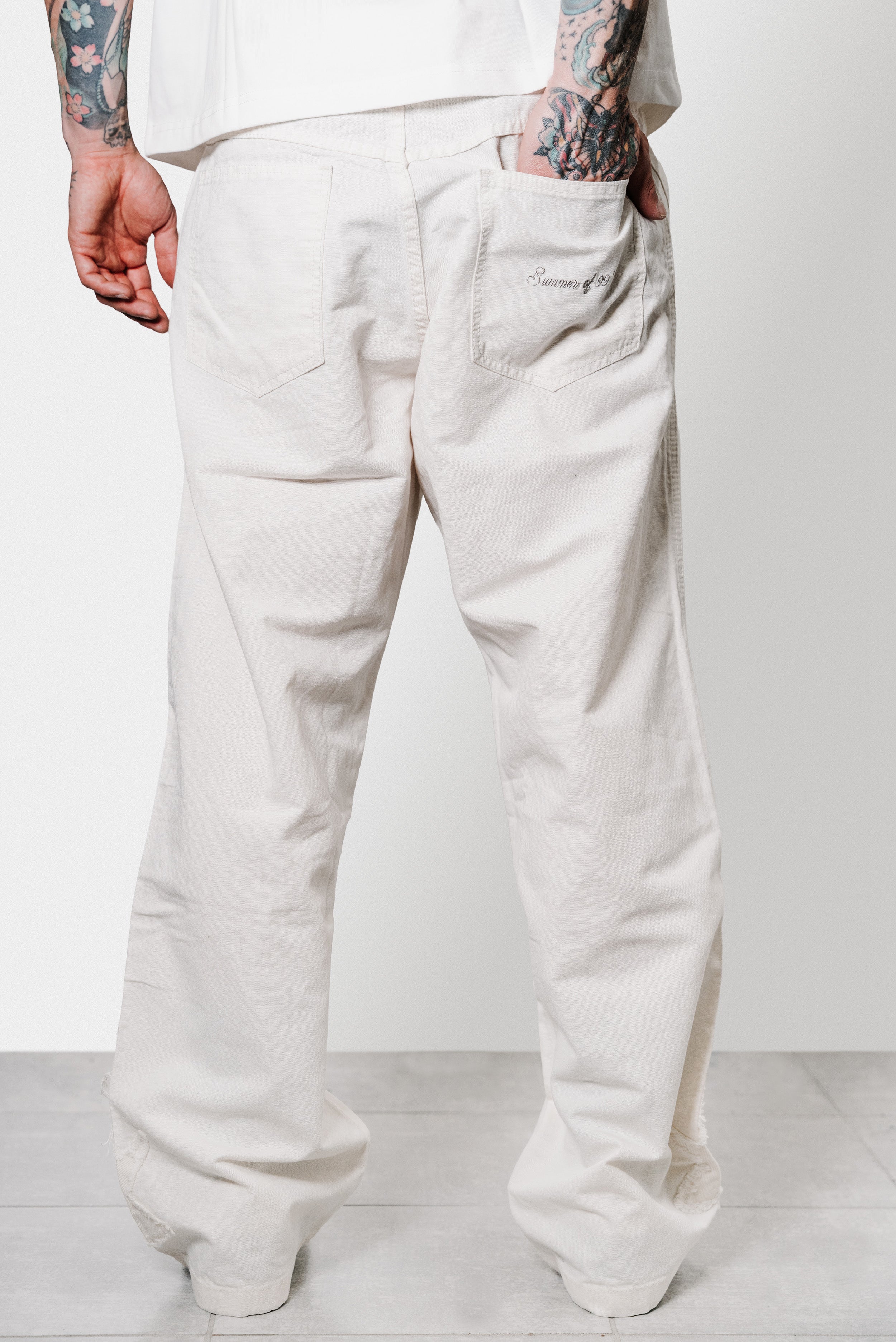 LINEN BASIC CREAM PANTS - ALESSIO GIFFI