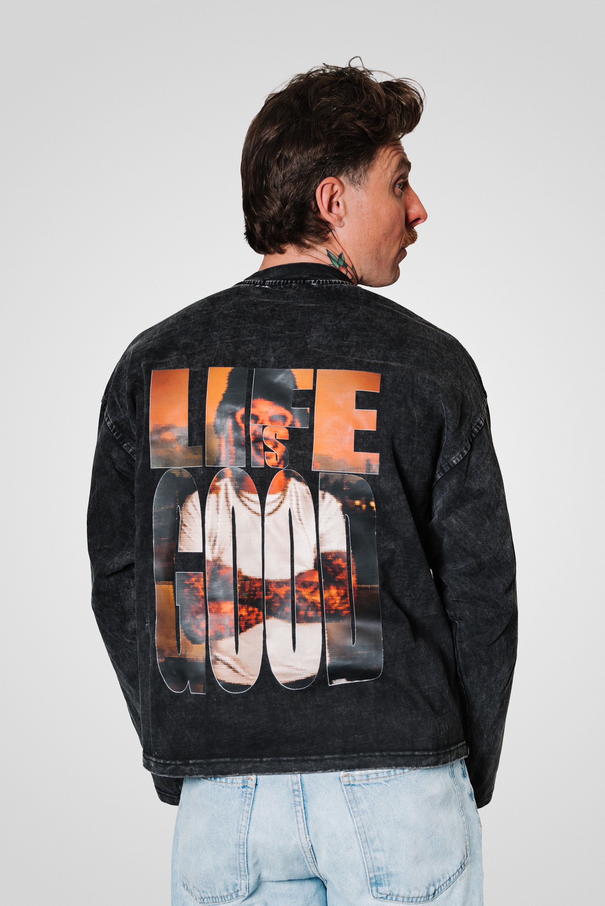 LIFE IS GOOD LONGSLEEVE WASHED BLACK - Replacement Brand