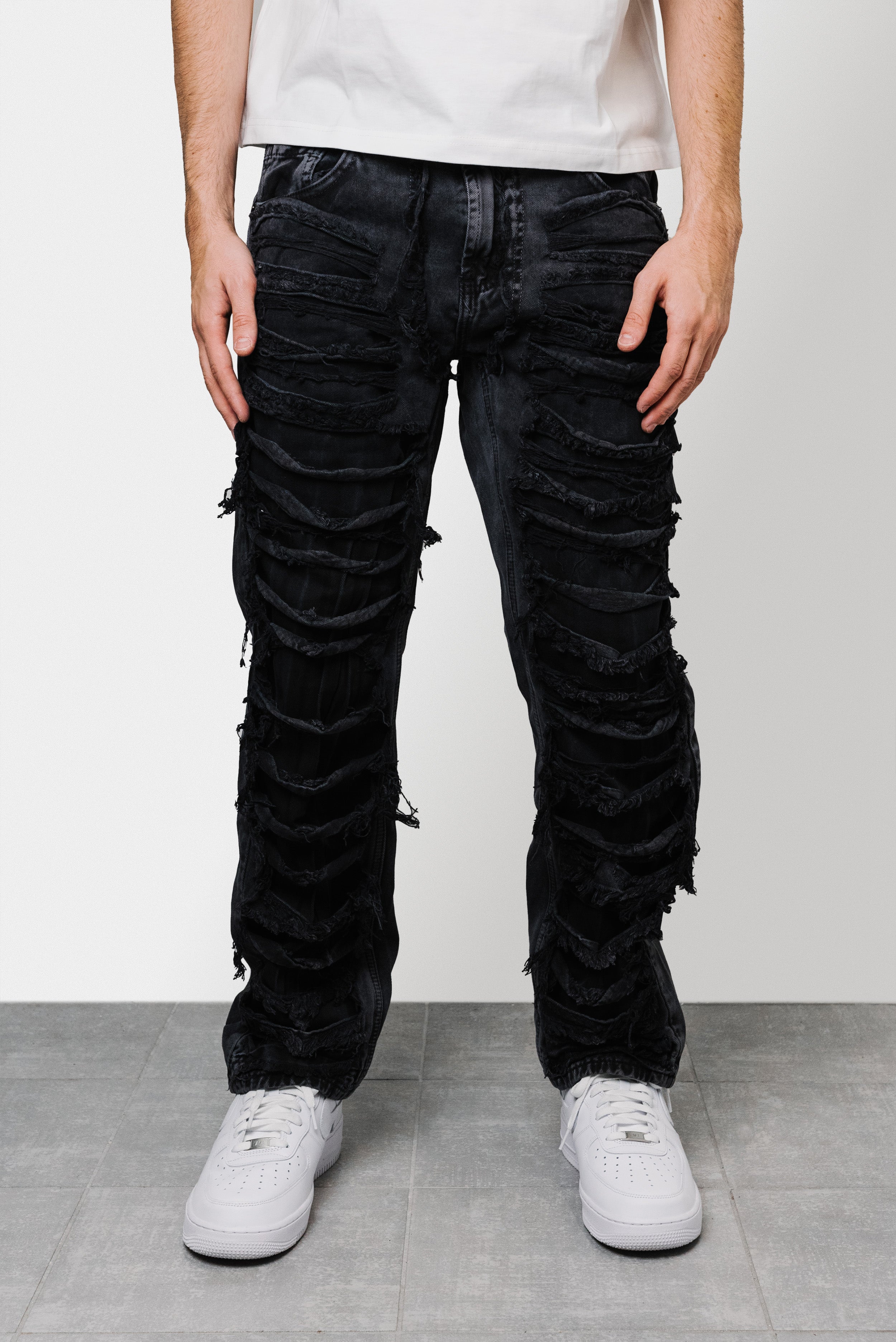 BLACK RIPPED DENIM JEANS  - Replacement Brand