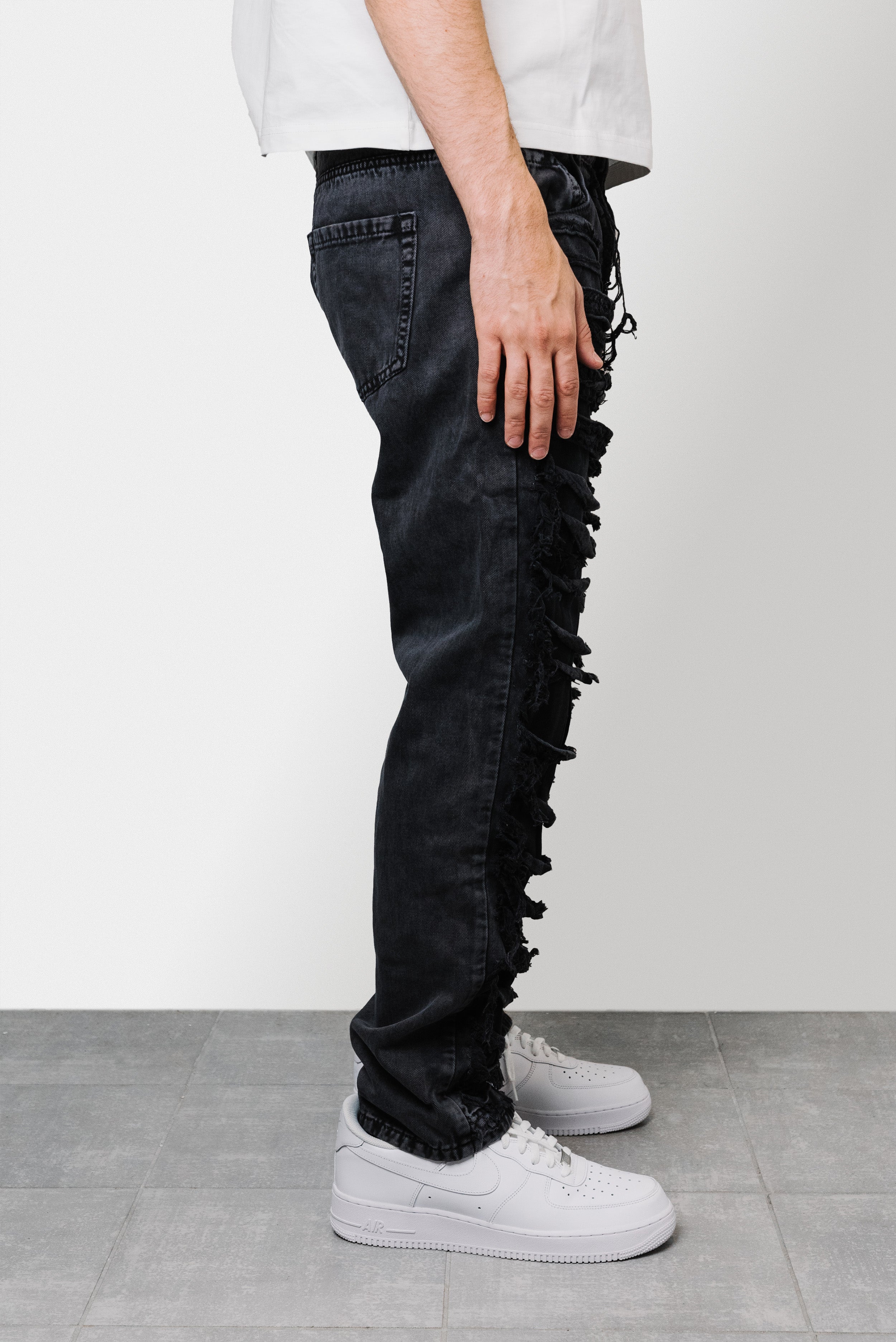 BLACK RIPPED DENIM JEANS  - Replacement Brand