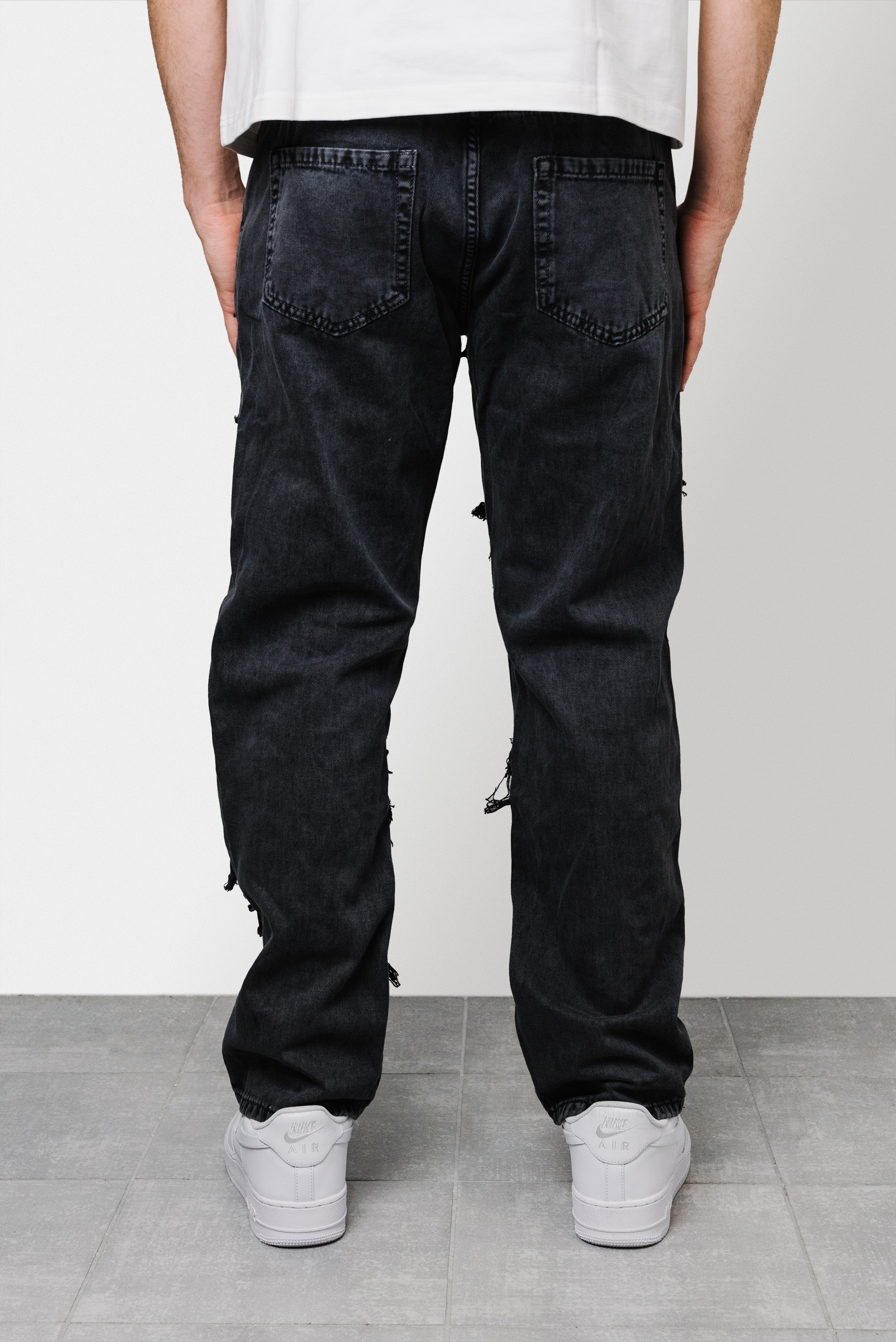 BLACK RIPPED DENIM JEANS  - Replacement Brand