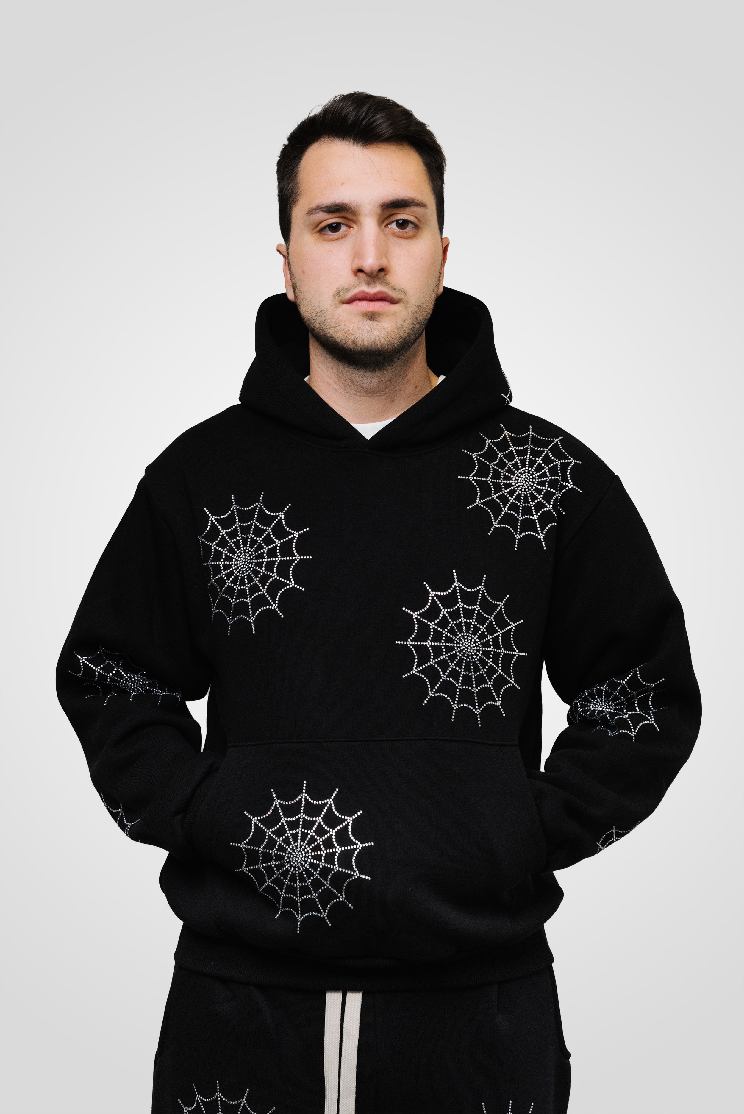 SPIDER WEB SPARCKLY HOODIE BLACK - Shoebuya Brand